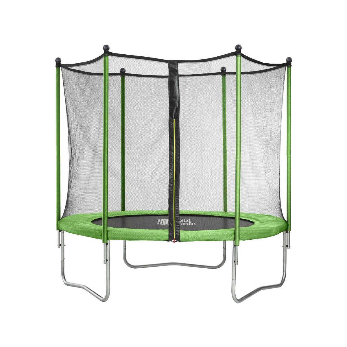 Habitat et Jardin Trampoline   Yoopi   - Ø 2.44 m - Vert - avec filet + échelle + couverture + kit d'ancrage