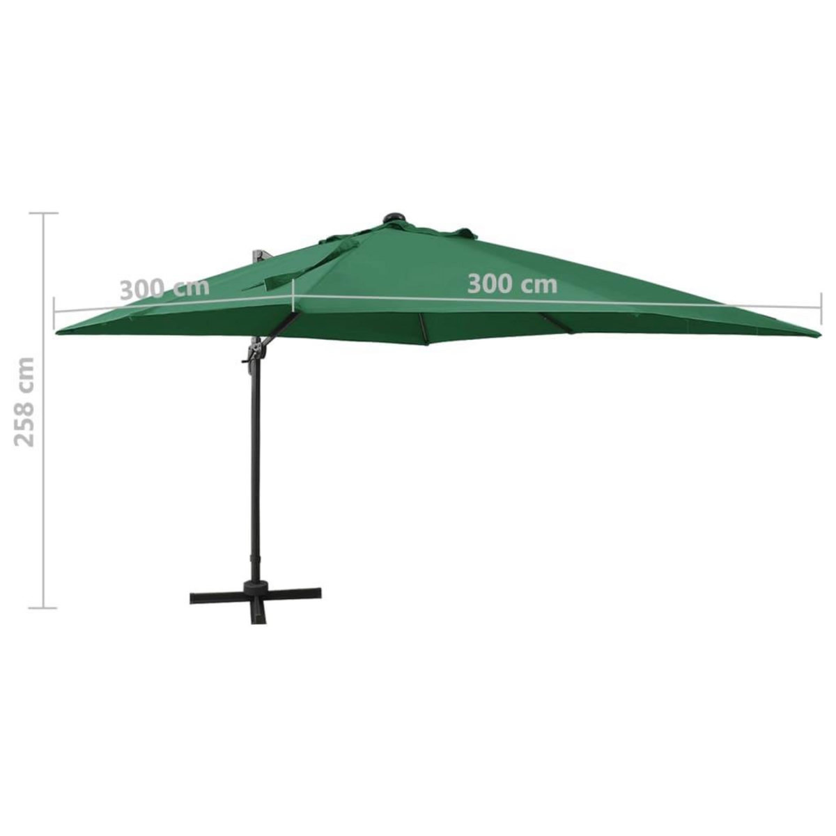 VIDAXL Parasol de jardin en porte-a-faux et mat et lumieres LED vert