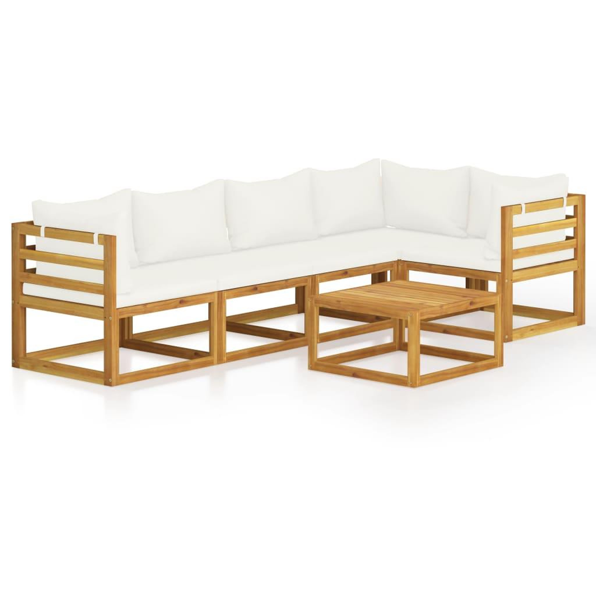 Voir la diapositive 2 : VIDAXL Salon de jardin 6 pcs avec coussin Creme Bois d'acacia solide