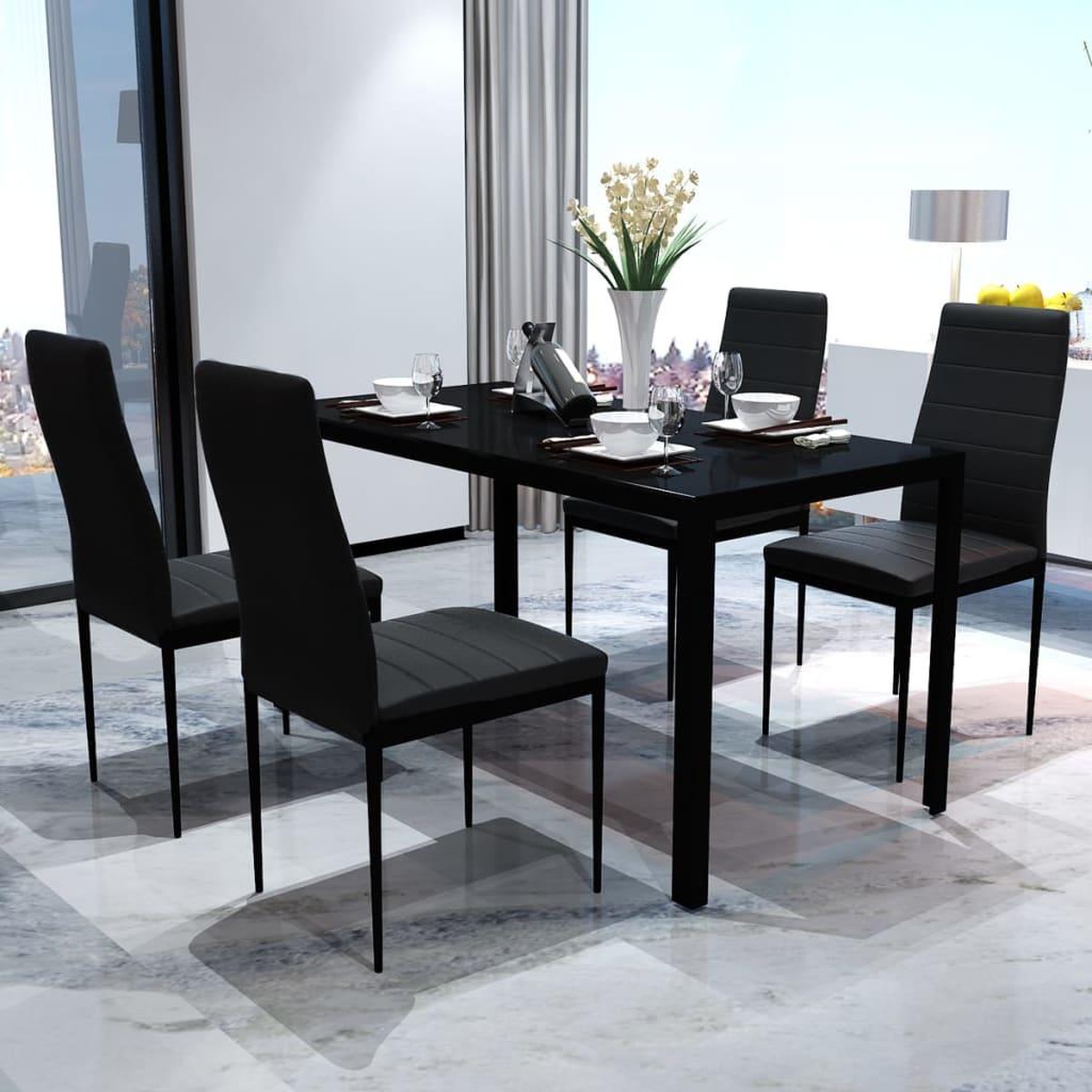 Voir la diapositive 1 : VIDAXL Ensemble de table pour salle a manger cinq pieces noir