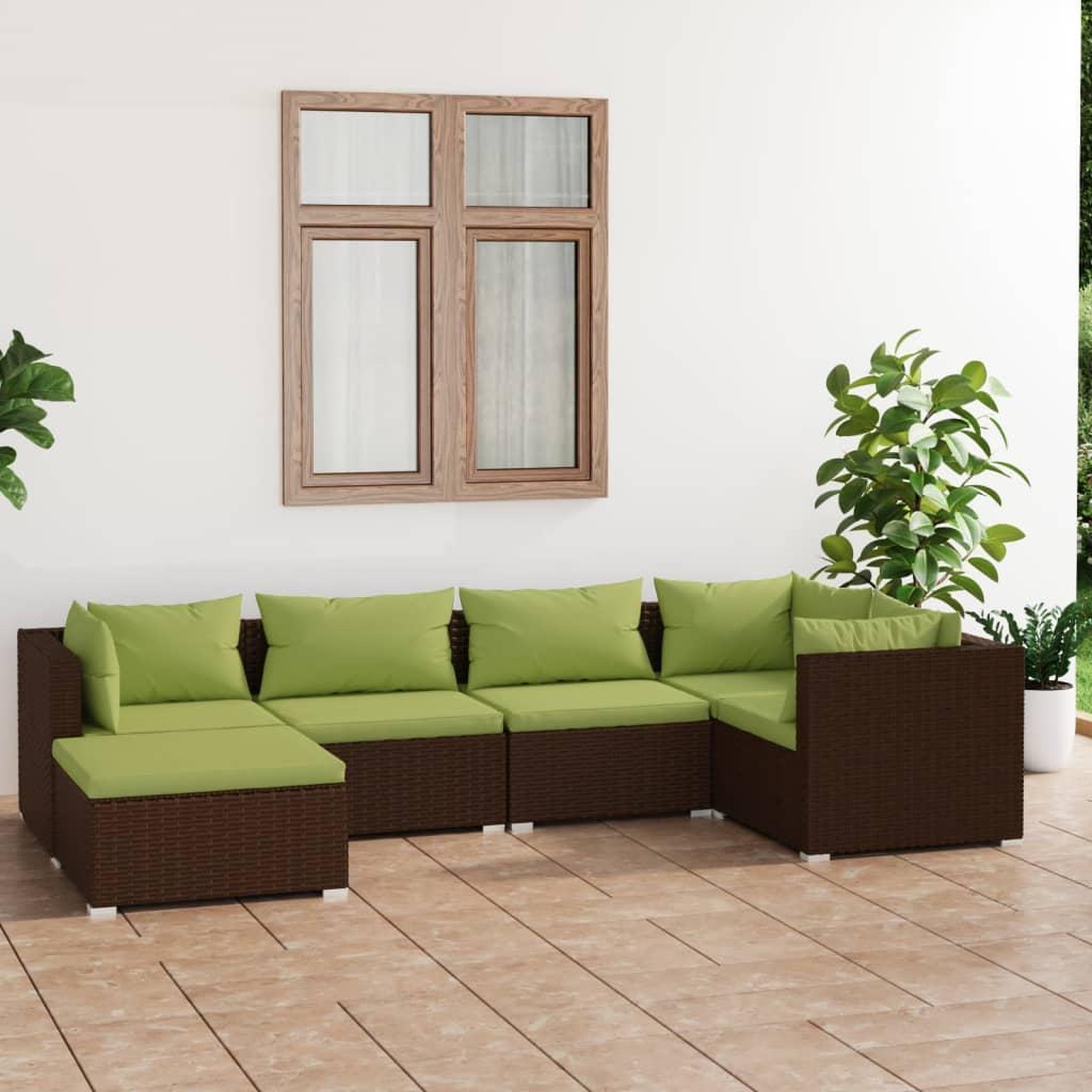 VIDAXL Salon de jardin 6 pcs avec coussins Resine tressee Marron