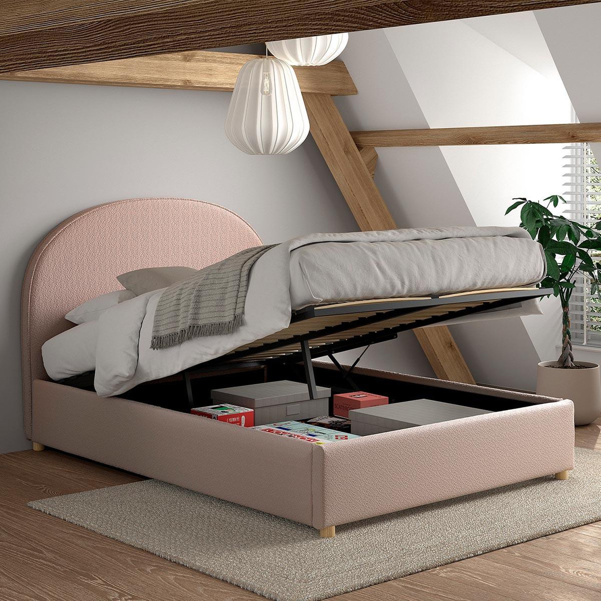 Voir la diapositive 4 : Paris Prix Lit coffre adulte  moon  140x200cm rose