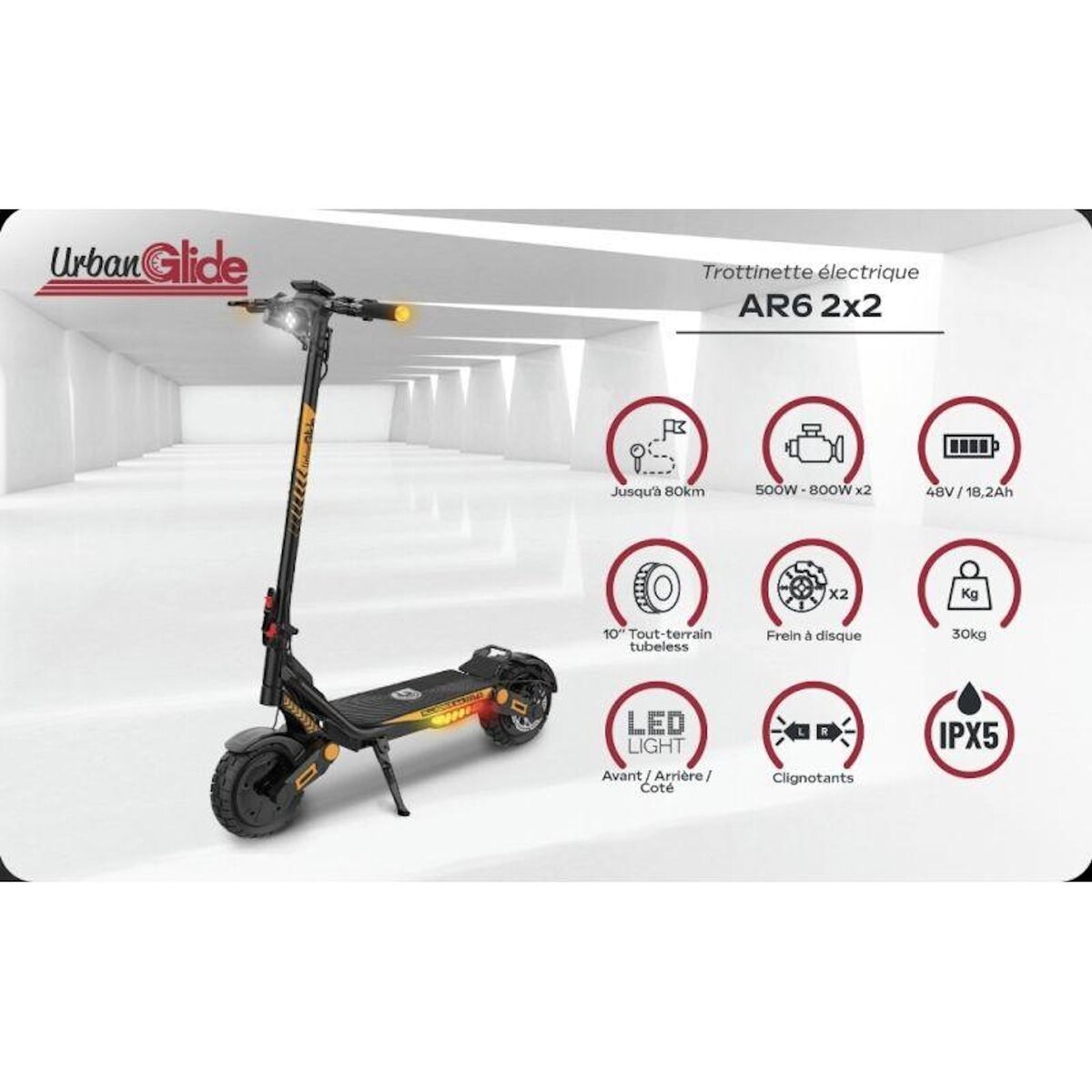 URBANGLIDE UrbanGlide ALL ROAD 6 2x2 – Trottinette électrique 10  double moteur