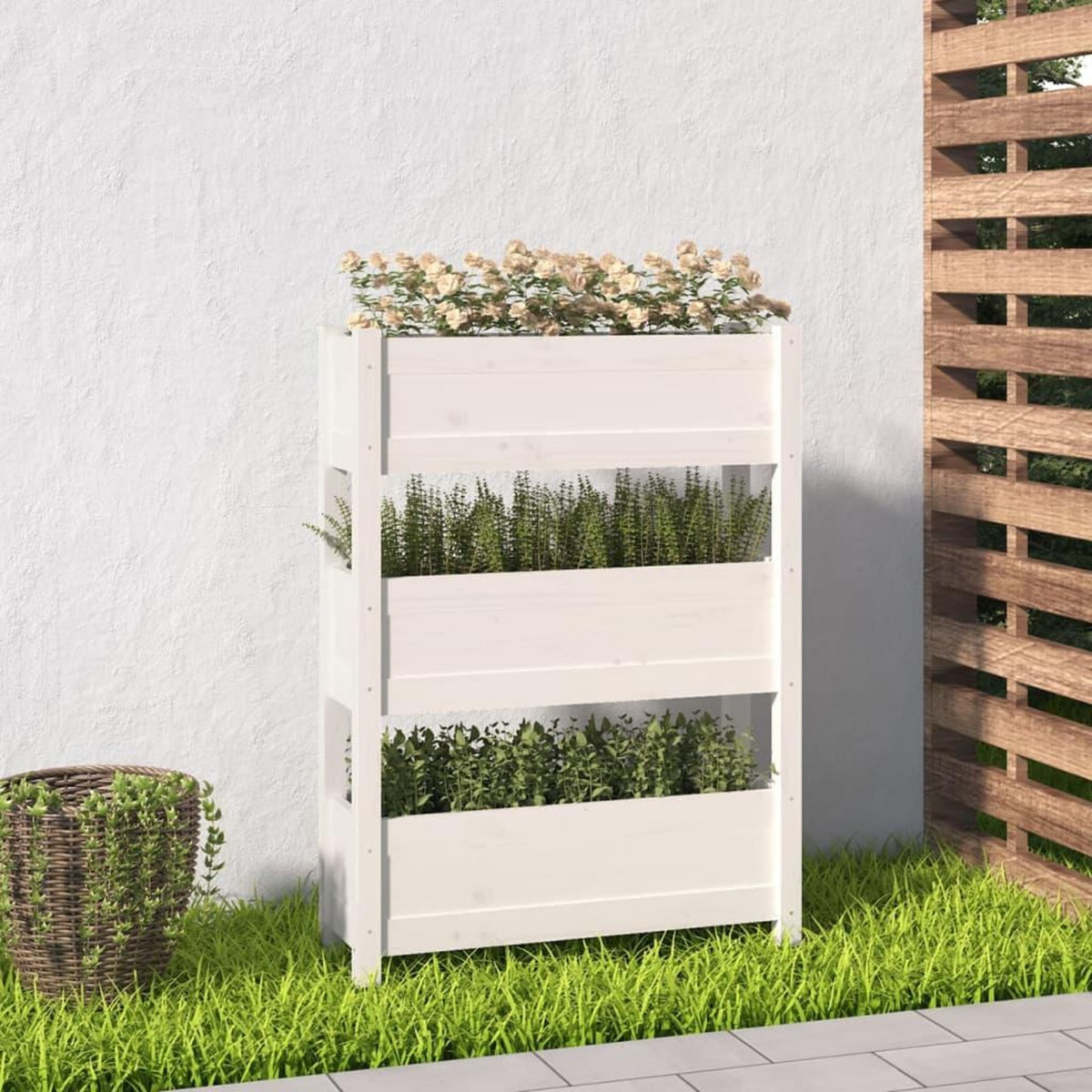 VIDAXL Jardiniere Blanc 77x25x104,5 cm Bois massif de pin