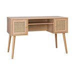 SWEEEK Bureau cannage et décor bois avec 2 portes. 1 casier ouvert. pieds compas