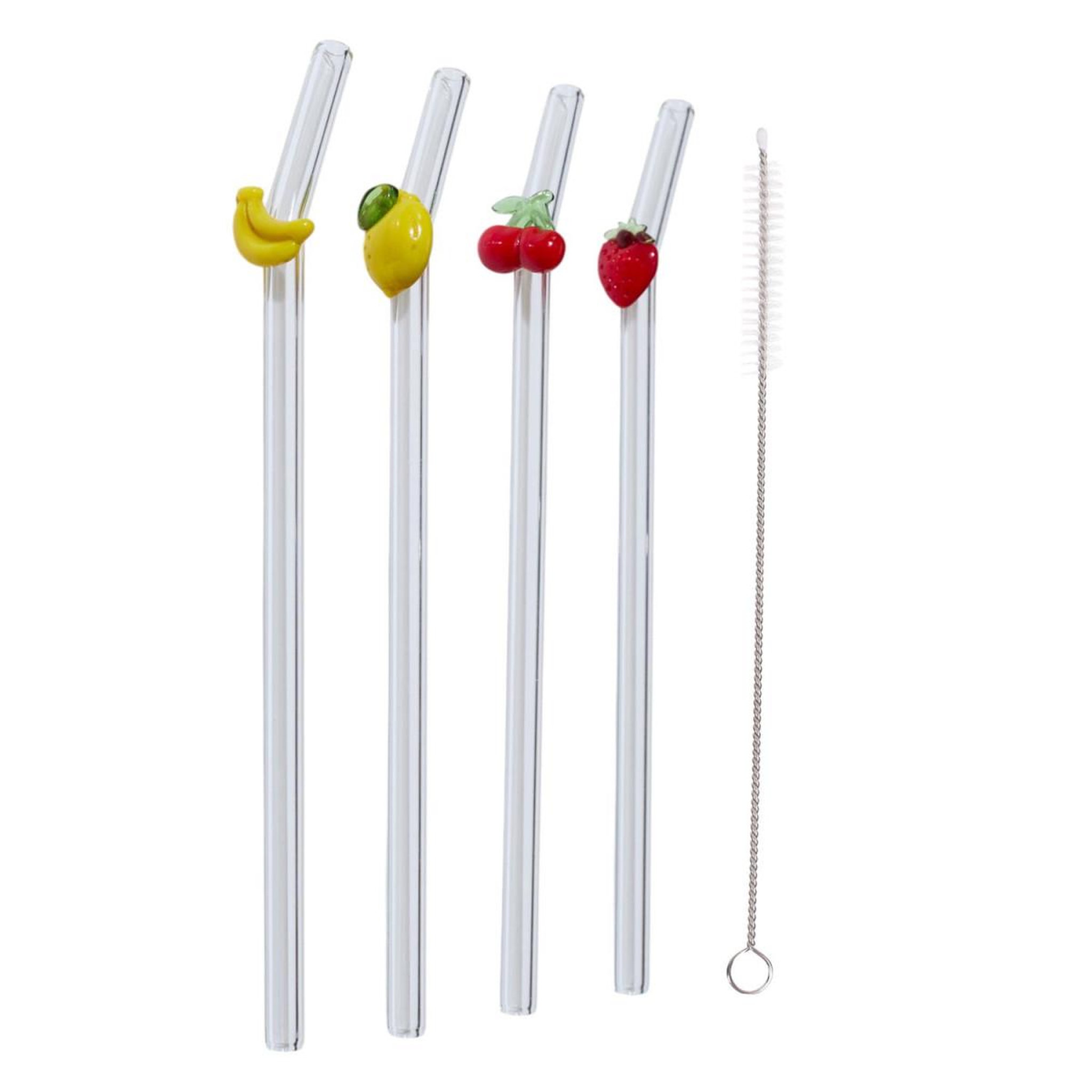 COOK CONCEPT Lot de 4 pailles en verre  fruit  20cm transparent