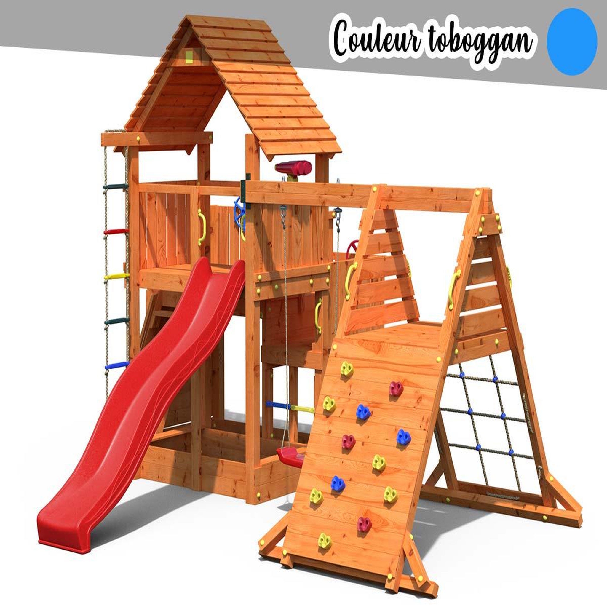 Voir la diapositive 1 : Fungoo Aire de jeux Big Leader Spider + Bac à sable + Corde + Toboggan Bleu - Fungoo