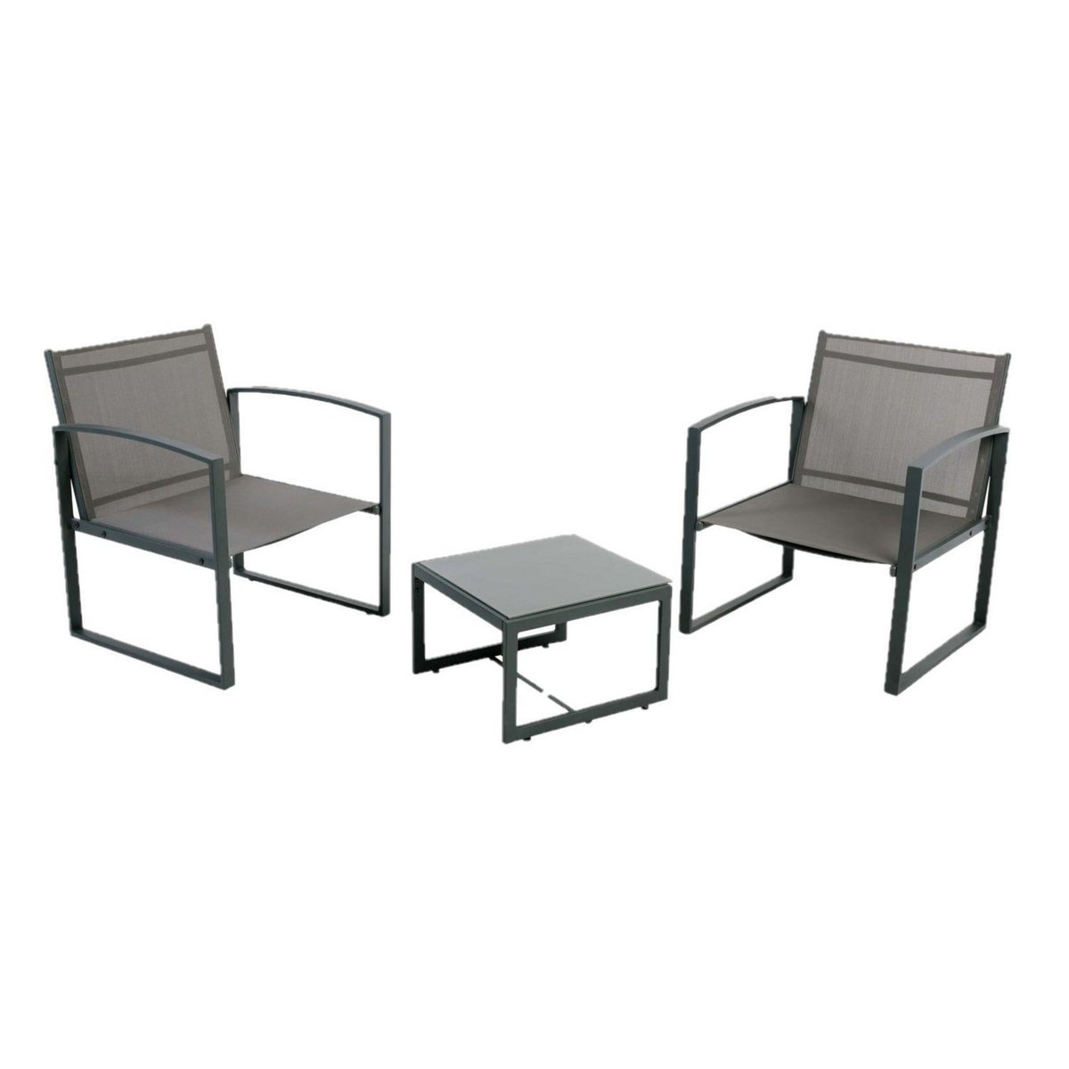 TOILINUX Salon de jardin duo en textaline Madrid - Gris foncé