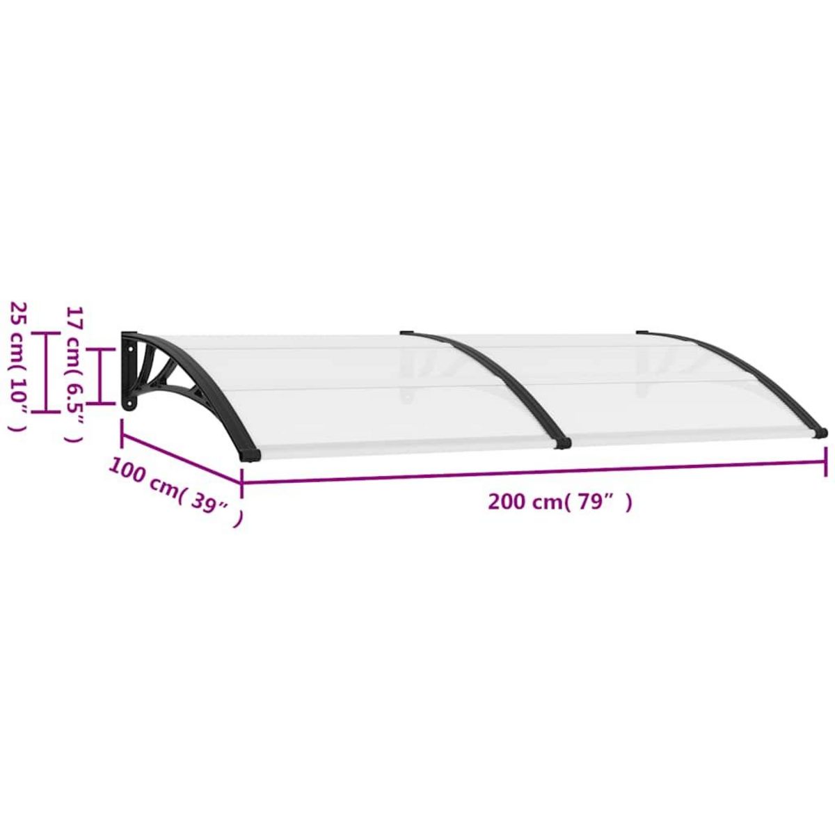 VIDAXL Auvent de porte Noir 200 x 100 cm PC