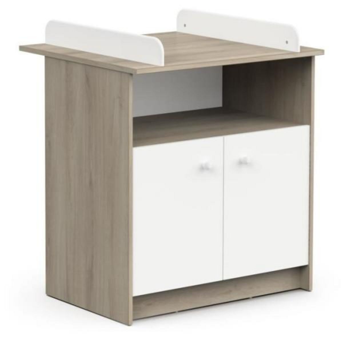 Demeyere Commode a langer 2 portes, 1 niche - HELICIA - Blanc mat & Chene kronberg - 79,6 x 70 x 94,4 cm - DEMEYERE