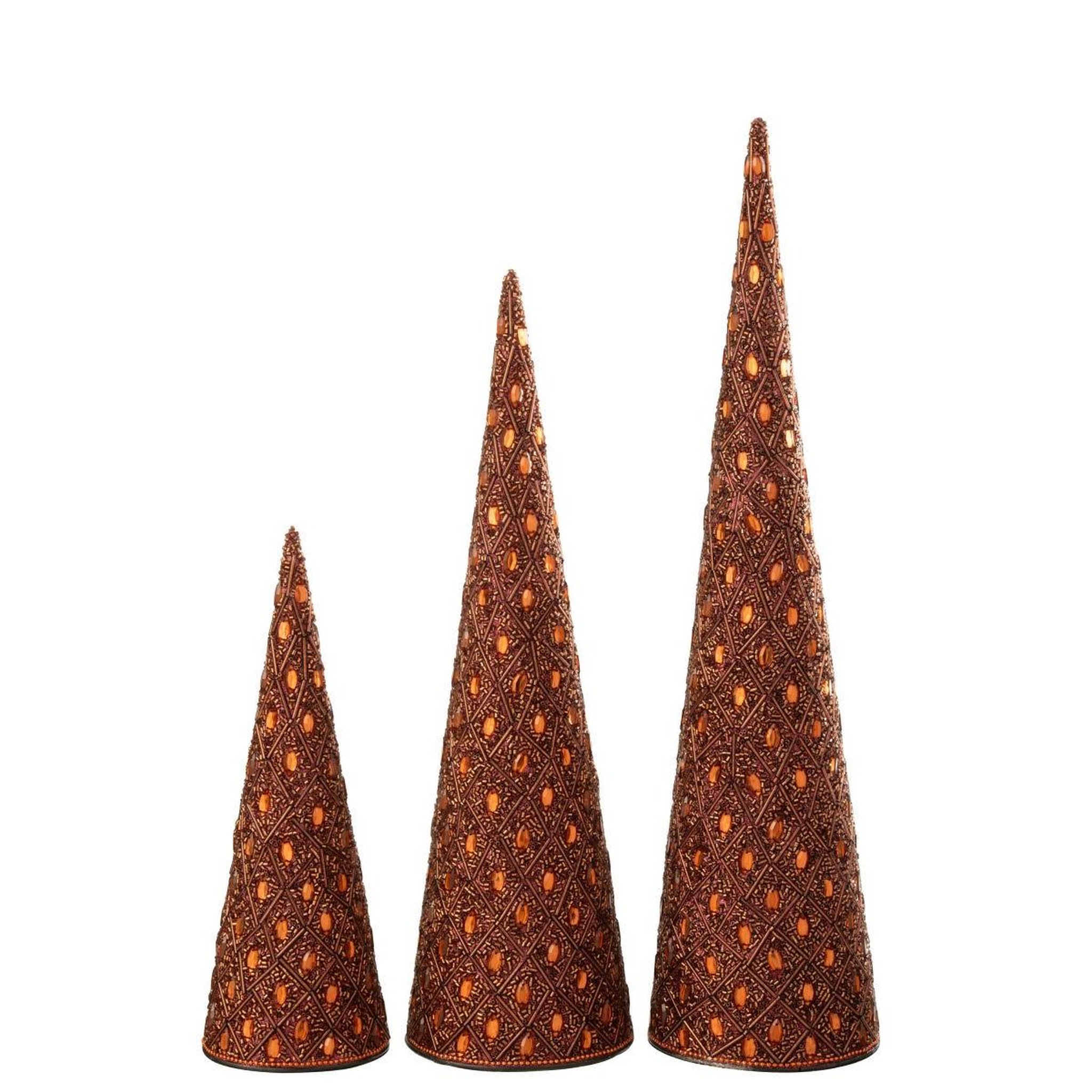 J-LINE Lot de 3 cônes déco  perles  45cm rouille