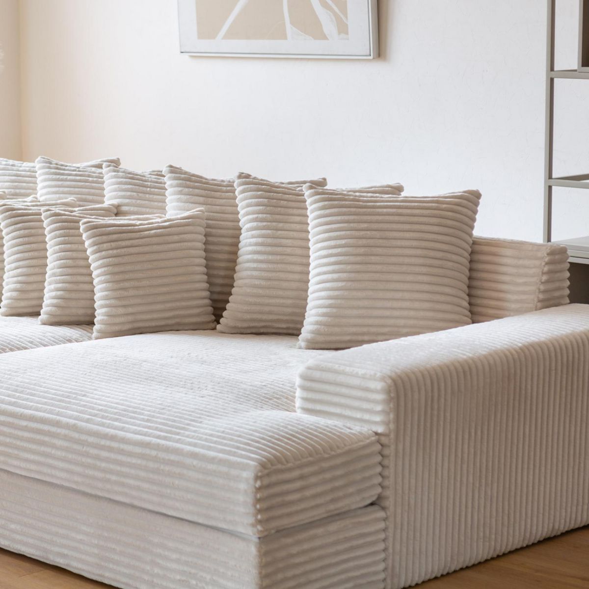 CONCEPT USINE Canapé 4 places assise profonde en velours côtelé beige CARDIFF