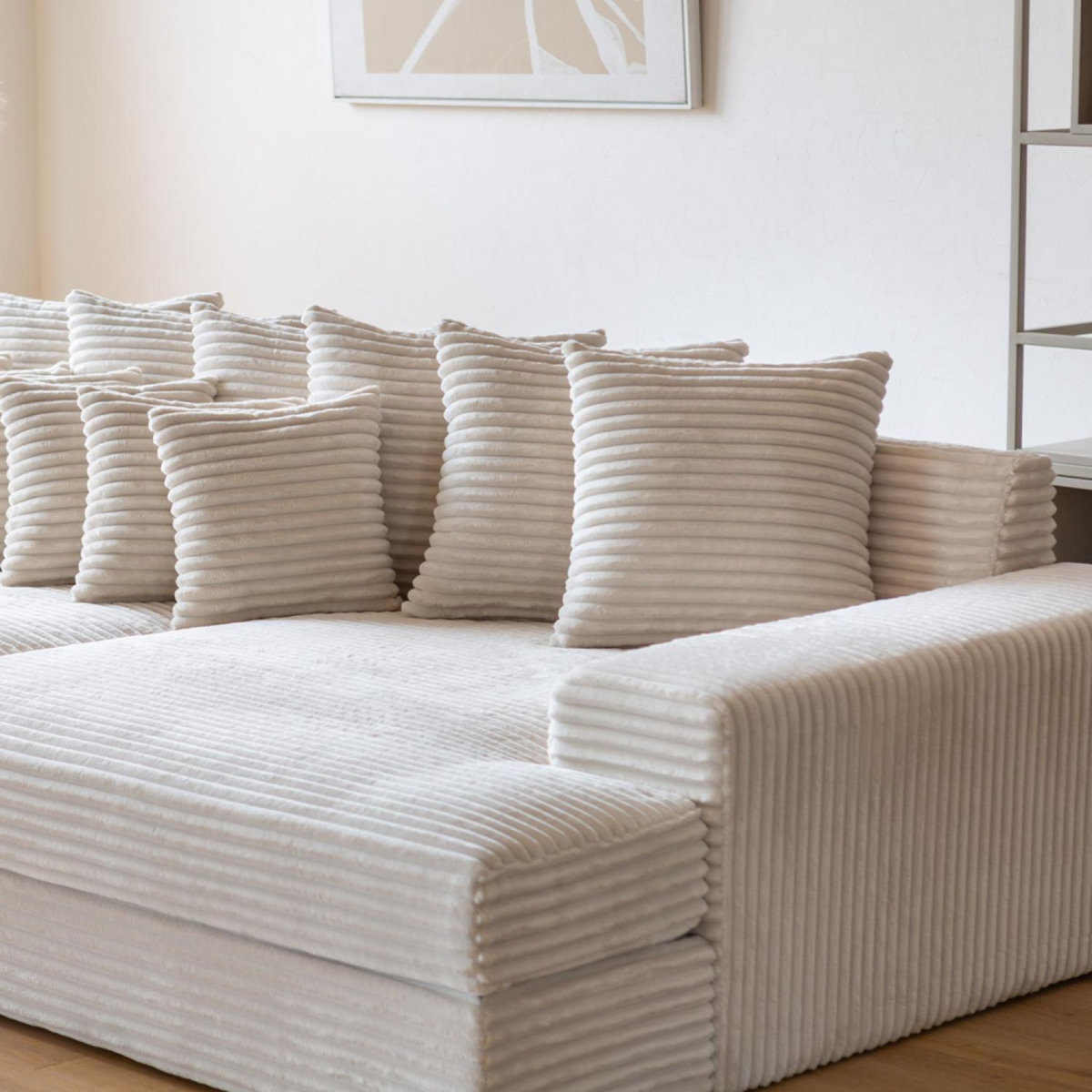 CONCEPT USINE Canapé 4 places assise profonde en velours côtelé beige CARDIFF