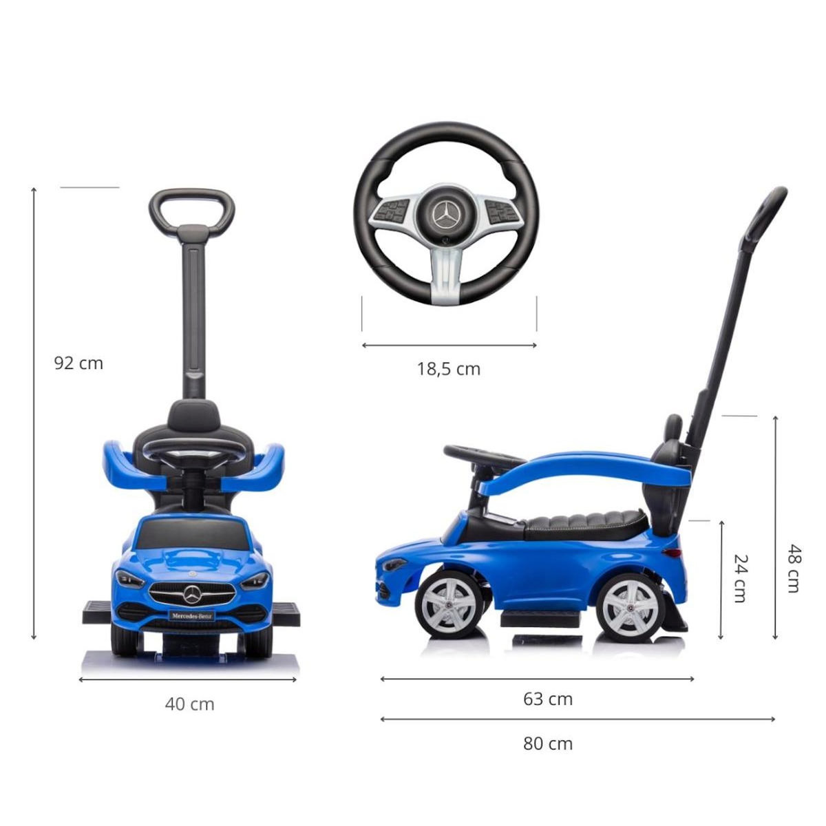 MILLY MALLY Porteur à poignée Mercedes C-Class Deluxe Bleu