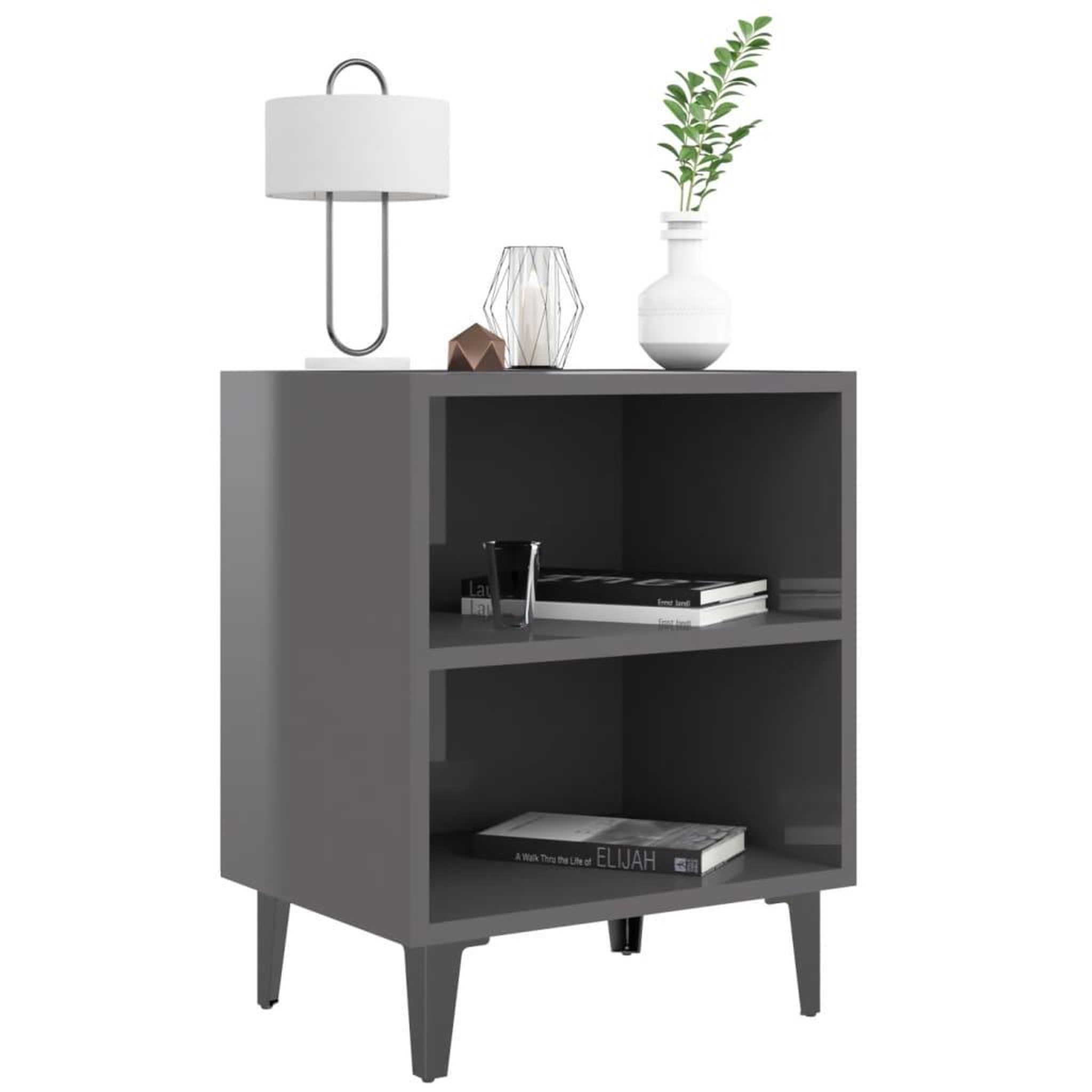 Voir la diapositive 3 : VIDAXL Table de chevet avec pieds en metal gris brillant 40x30x50 cm