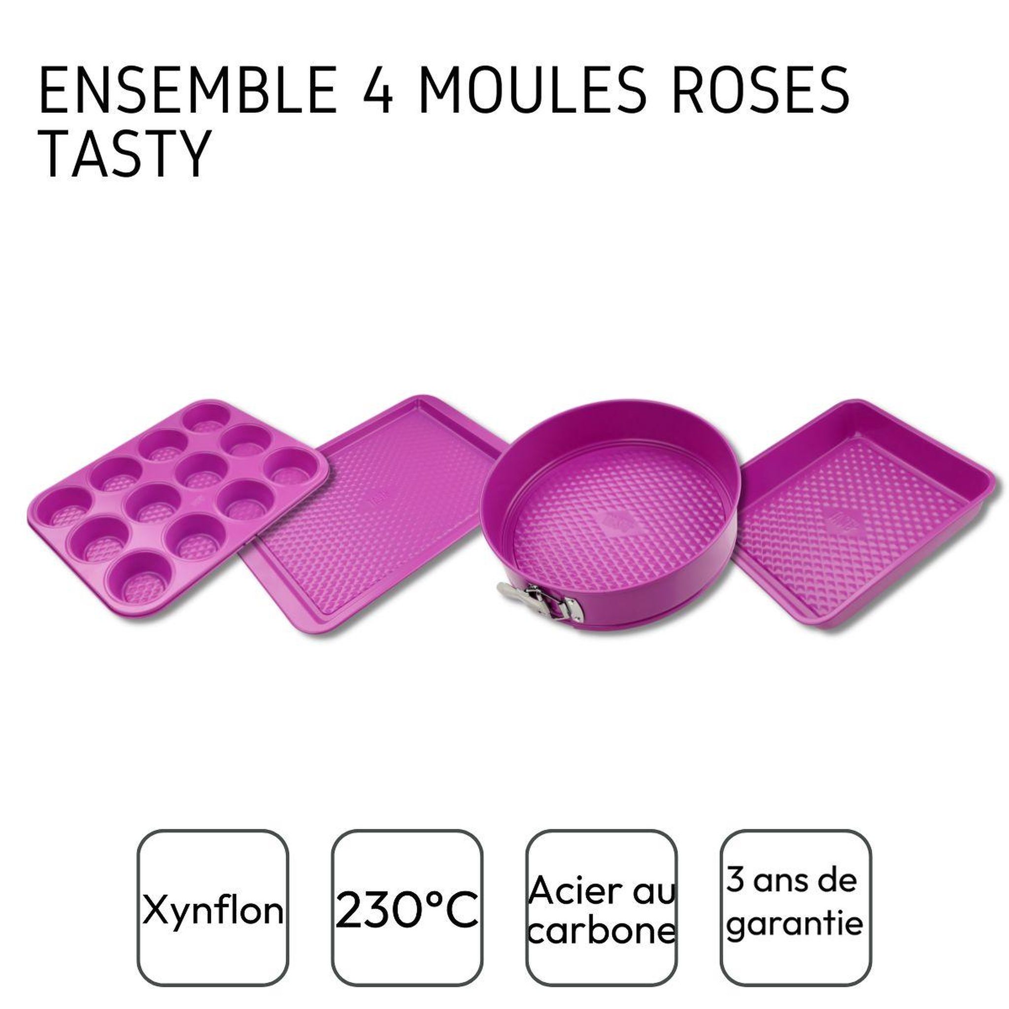 Voir la diapositive 4 : TASTY Ensemble de 4 moules fuchsia de 23 à 38 cm tasty pâtisserie