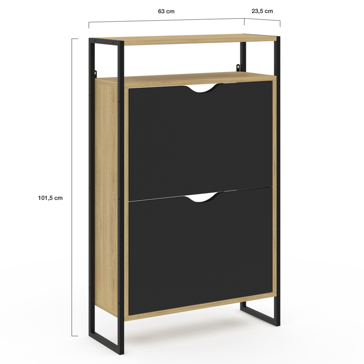 ID MARKET Meuble à chaussures 12 paires BOSTON 2 portes avec étagère supérieure design industriel