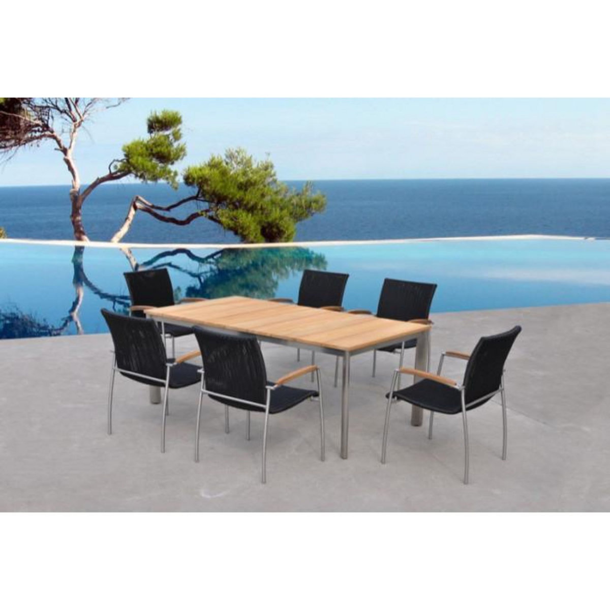 Paris Prix Ensemble Table & Chaises de Jardin en Acier  Melbourne  180cm Noir