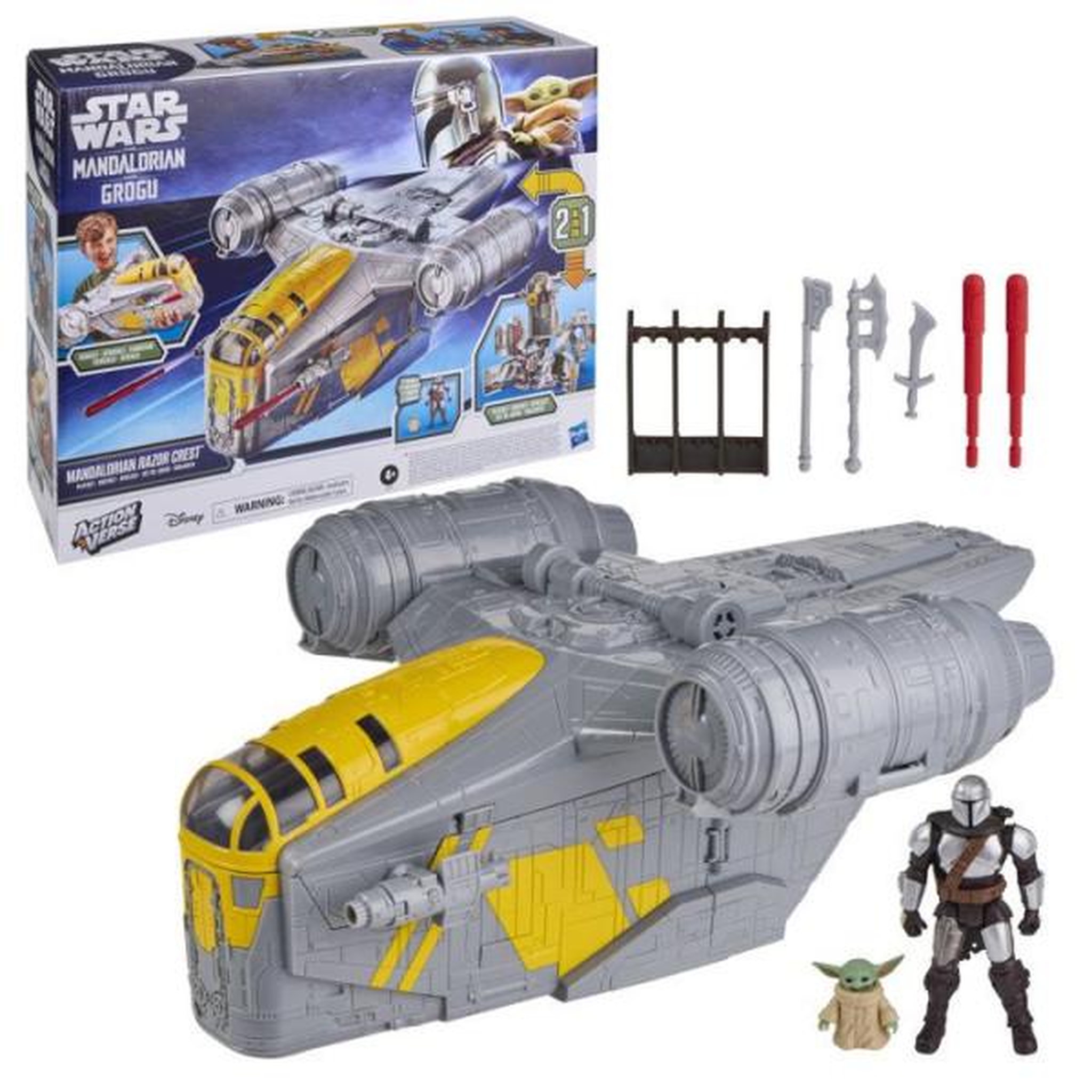 Voir la diapositive 3 : HASBRO Véhicule Mandalorian Razor Crest et coffret 2-en-1 de 35 cm et figurines Mandalorien et Grogu, jouets pour enfants, dès 4 an