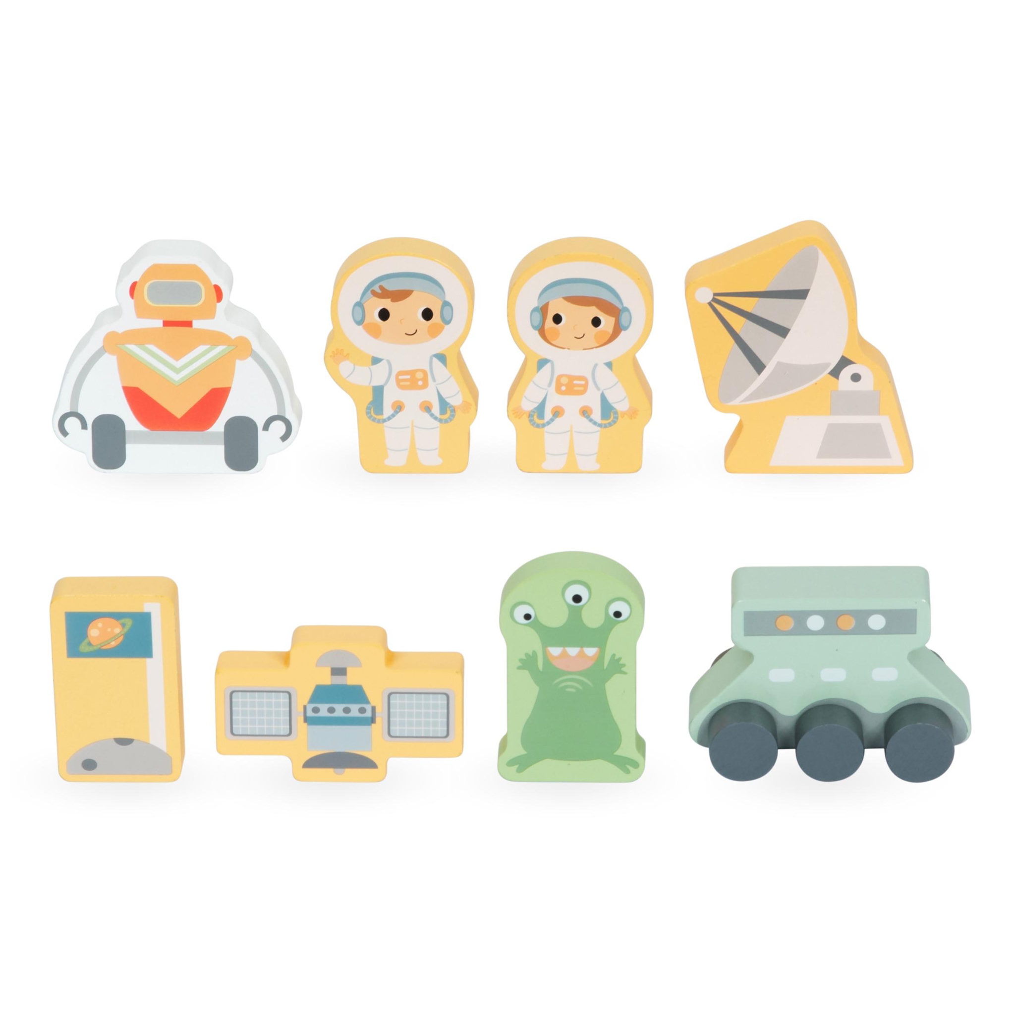 Voir la diapositive 4 : MAMABRUM Grande Fusée Spatiale en Bois avec Ascenseur, Astronautes et Accessoires, 60 cm