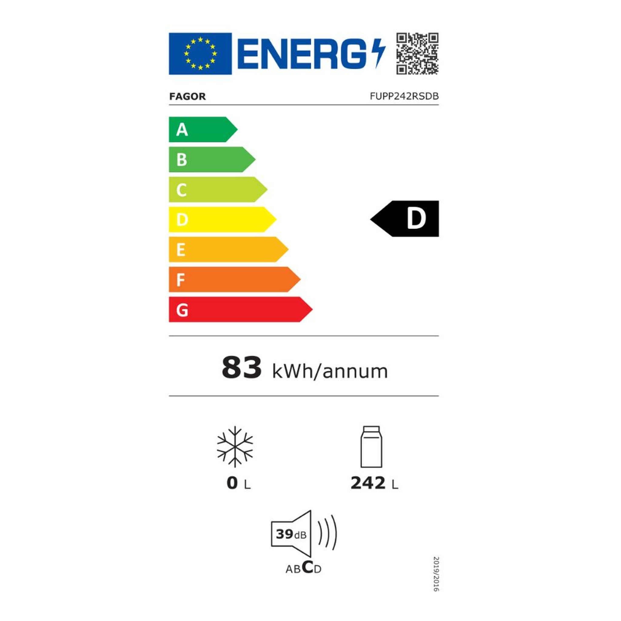 Voir la diapositive 2 : Fagor Réfrigérateur 1 porte 55cm 242l blanc - fupp242rsdb