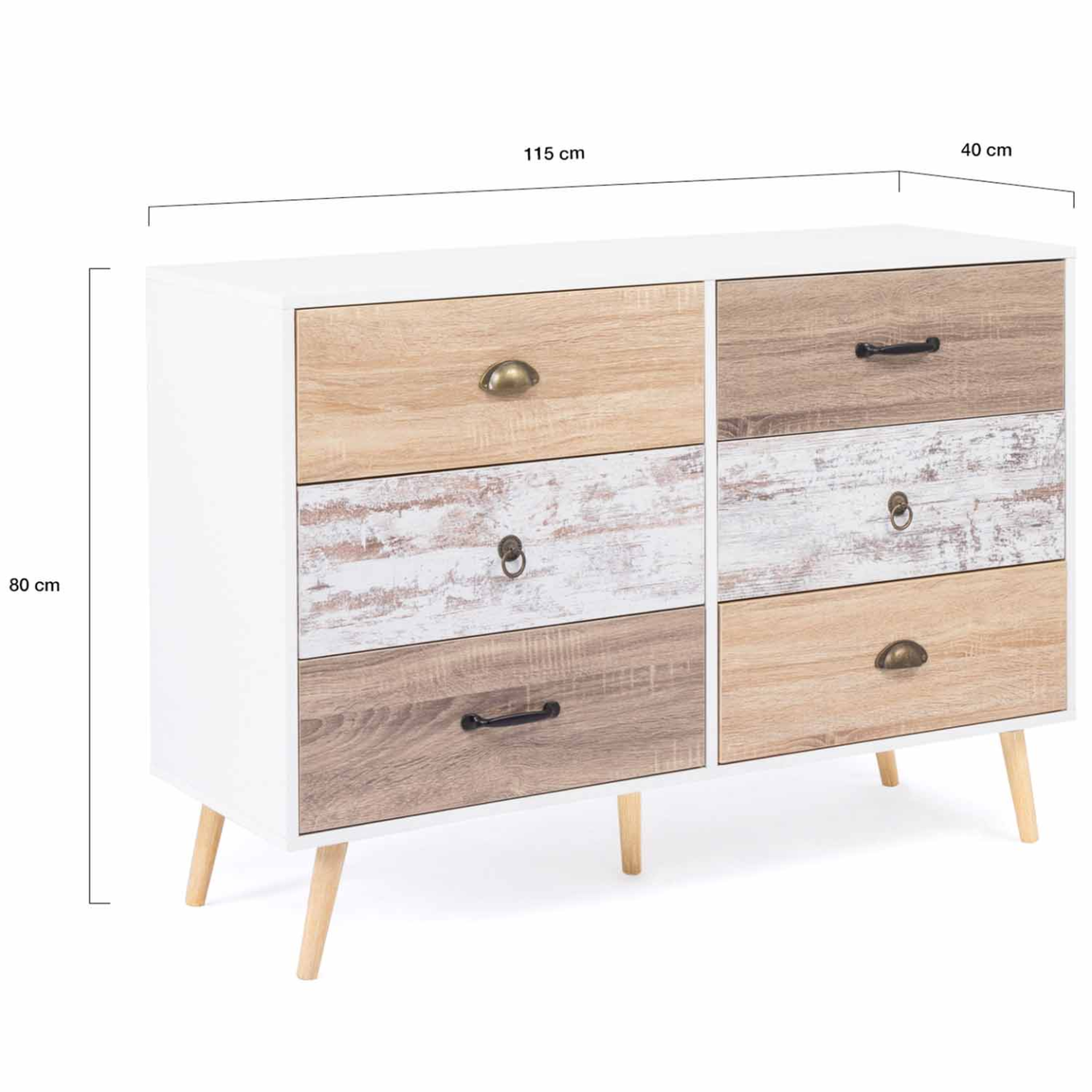 Voir la diapositive 5 : ID MARKET Commode 6 tiroirs bahia 115 cm scandinave