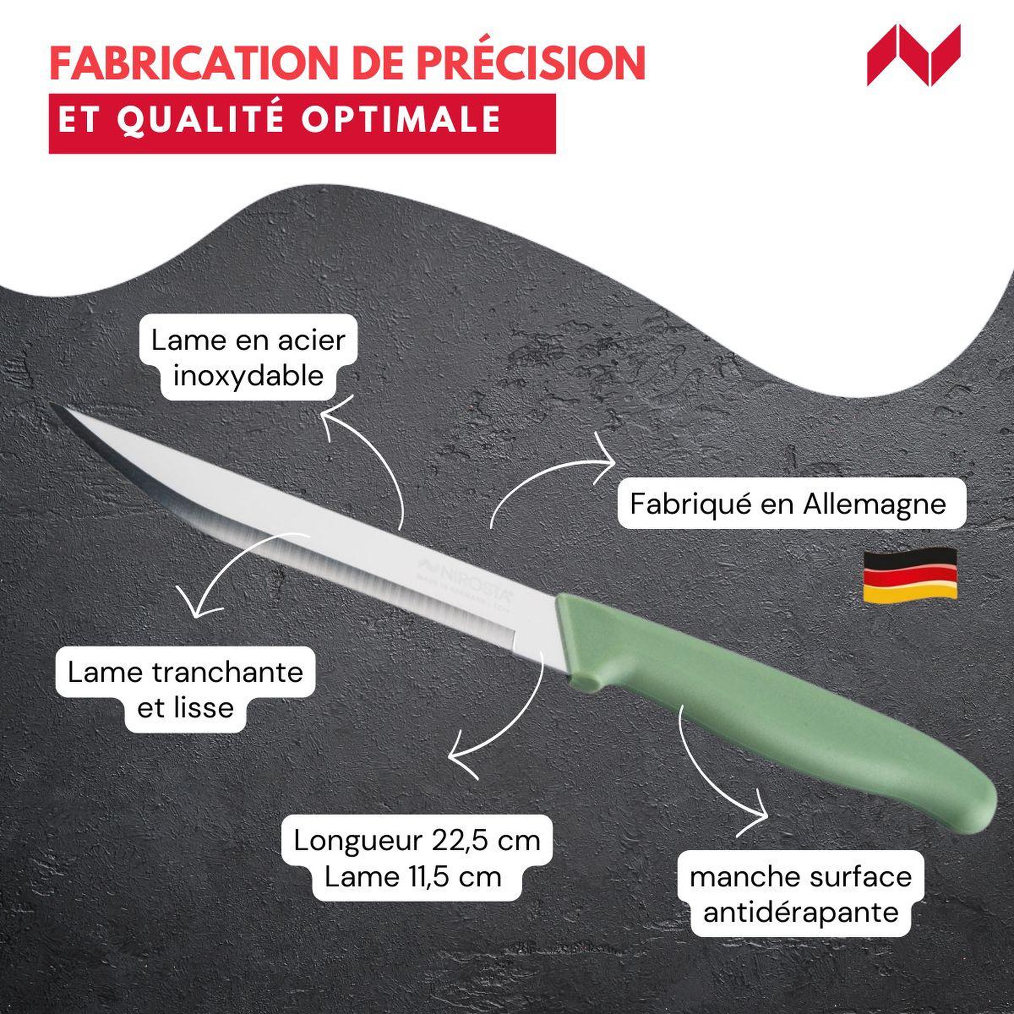Voir la diapositive 3 : NIROSTA Couteau d'office universel 22,5 cm Nirosta Elemental