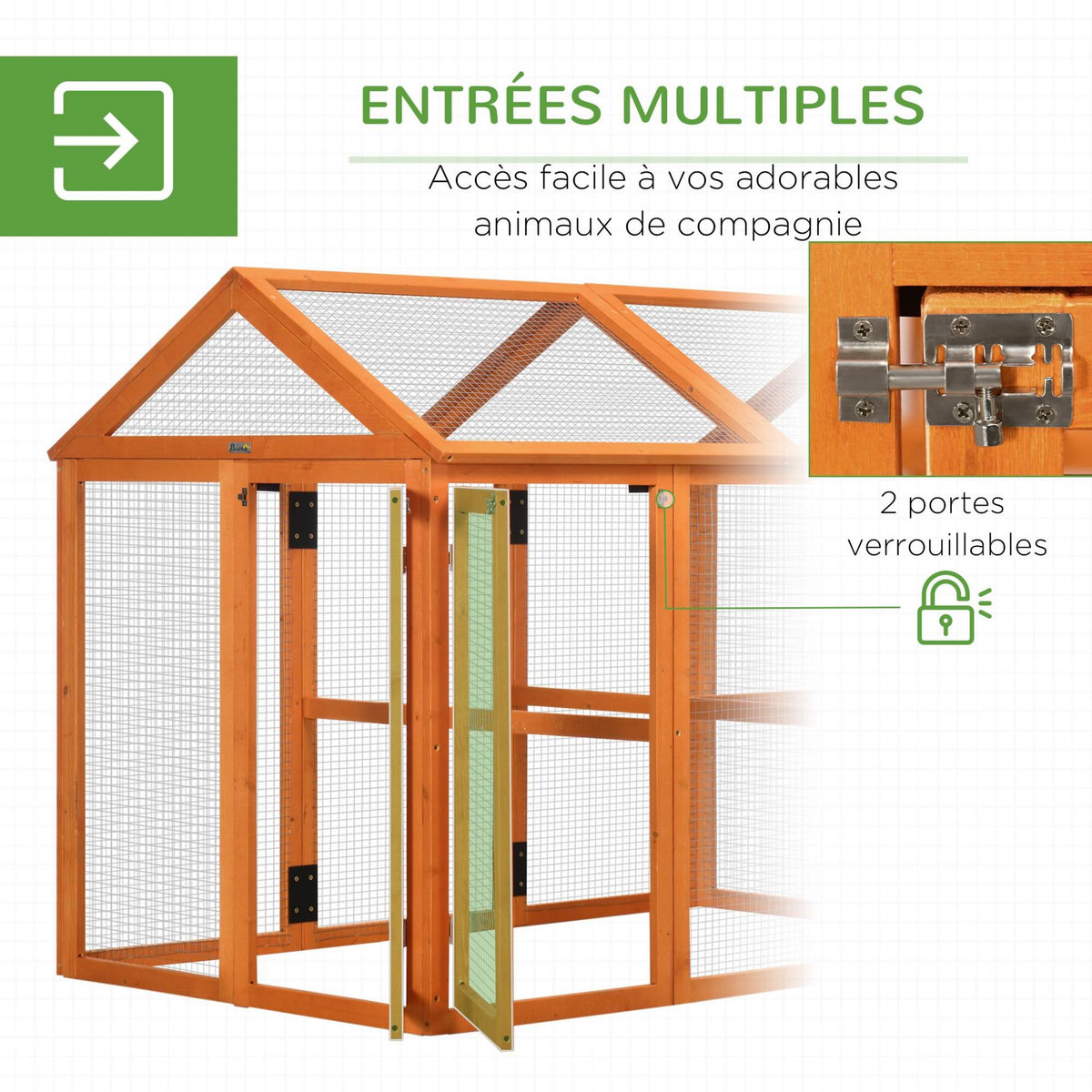 PAWHUT Enclos poulailler parc grillagé dim. 140L x 88,5l x 106H cm - bois de sapin pré-huilé