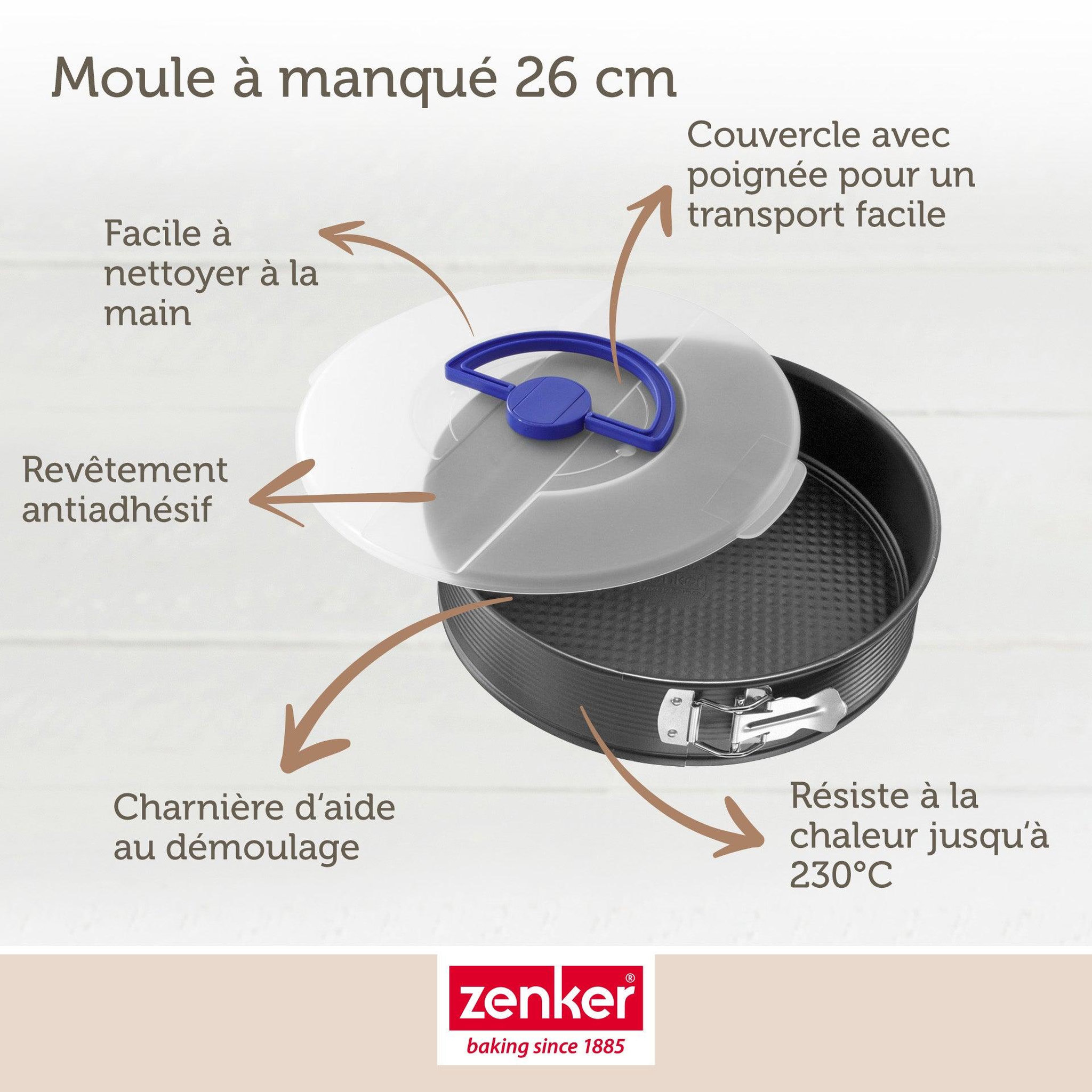 Voir la diapositive 3 : ZENKER Moule à manqué à charnière 26 cm avec couvercle de transport zenker pure