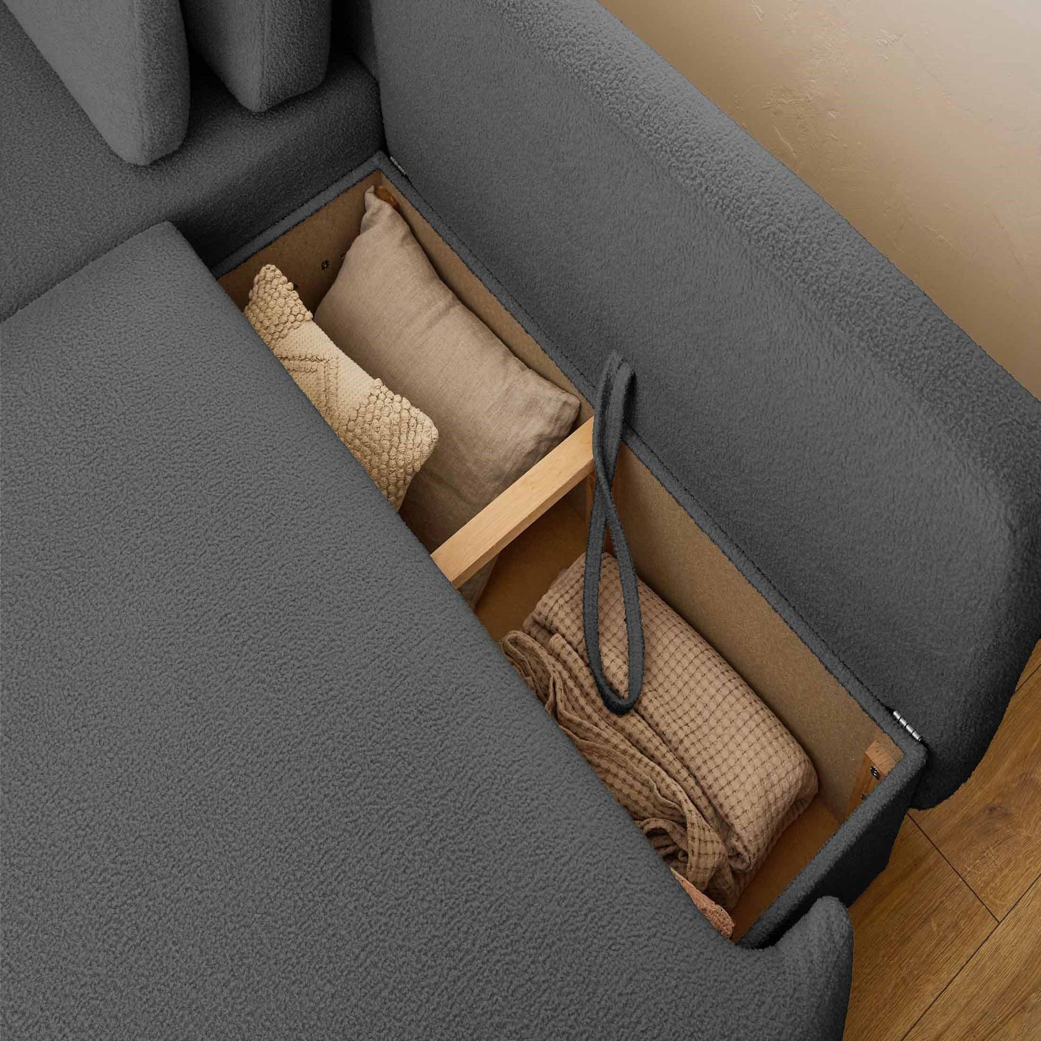 Voir la diapositive 3 : BEST MOBILIER Mahina - canapé d'angle gauche - 4 places - convertible avec coffre - en tissu bouclette