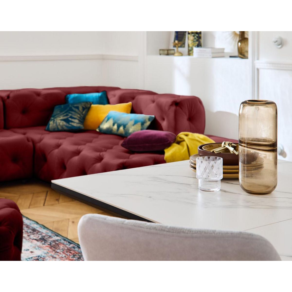 LISA DESIGN Gallata - canapé chesterfield d'angle droit - 5 places - en velours