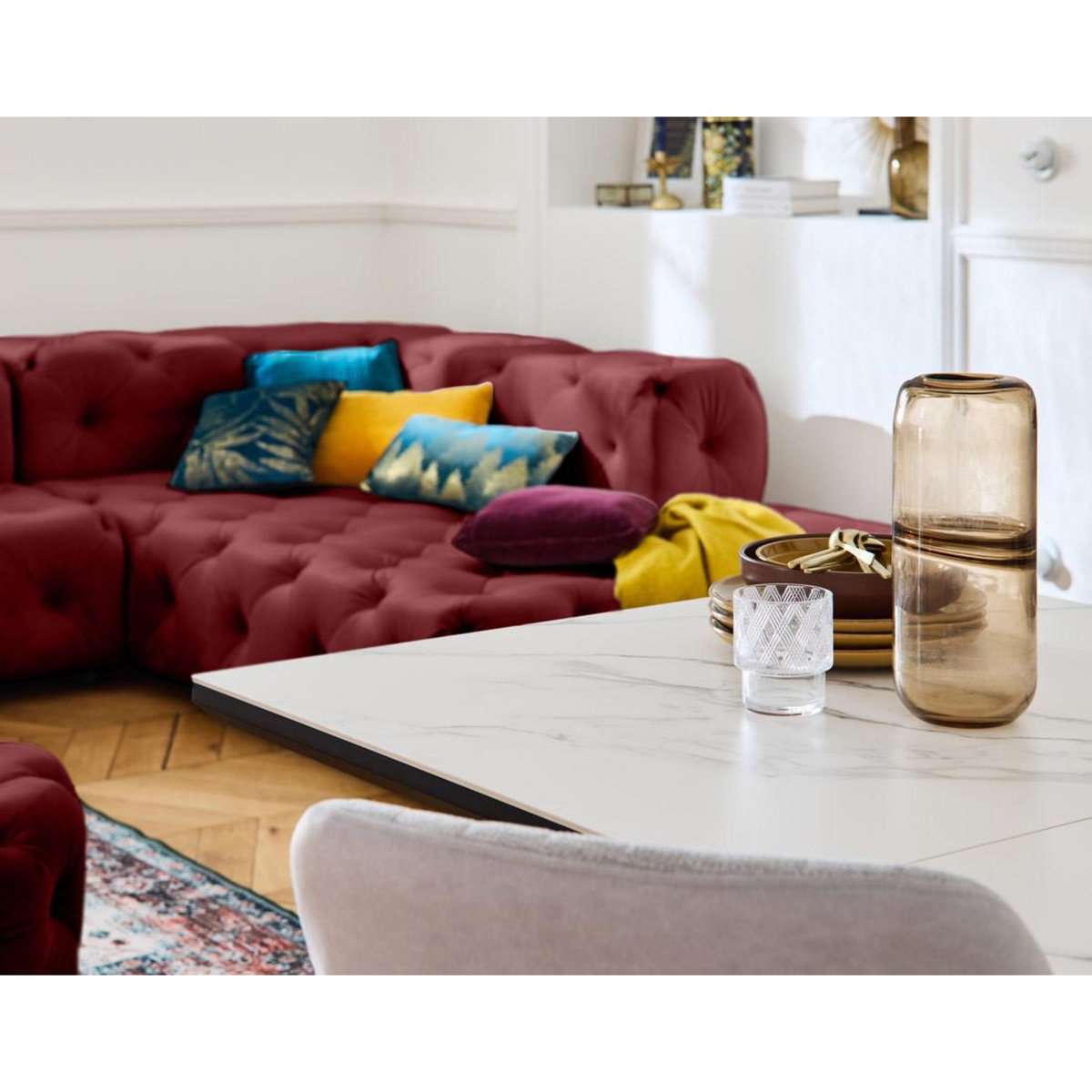 LISA DESIGN Gallata - canapé chesterfield d'angle droit - 5 places - en velours