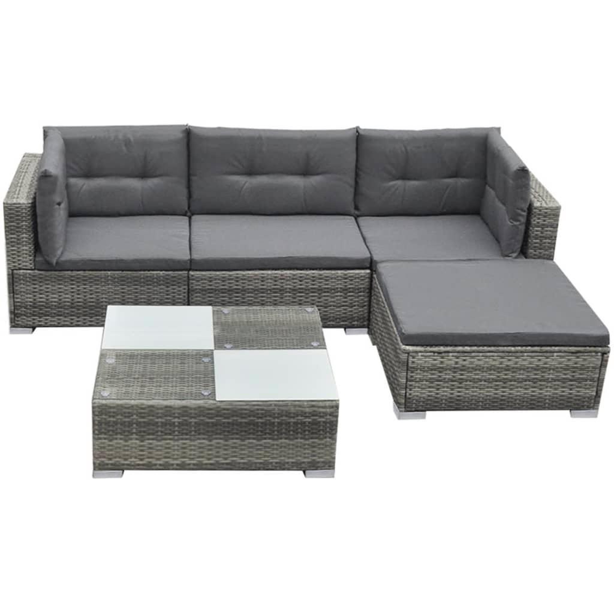 Voir la diapositive 2 : VIDAXL Salon de jardin 5 pcs avec coussins resine tressee gris