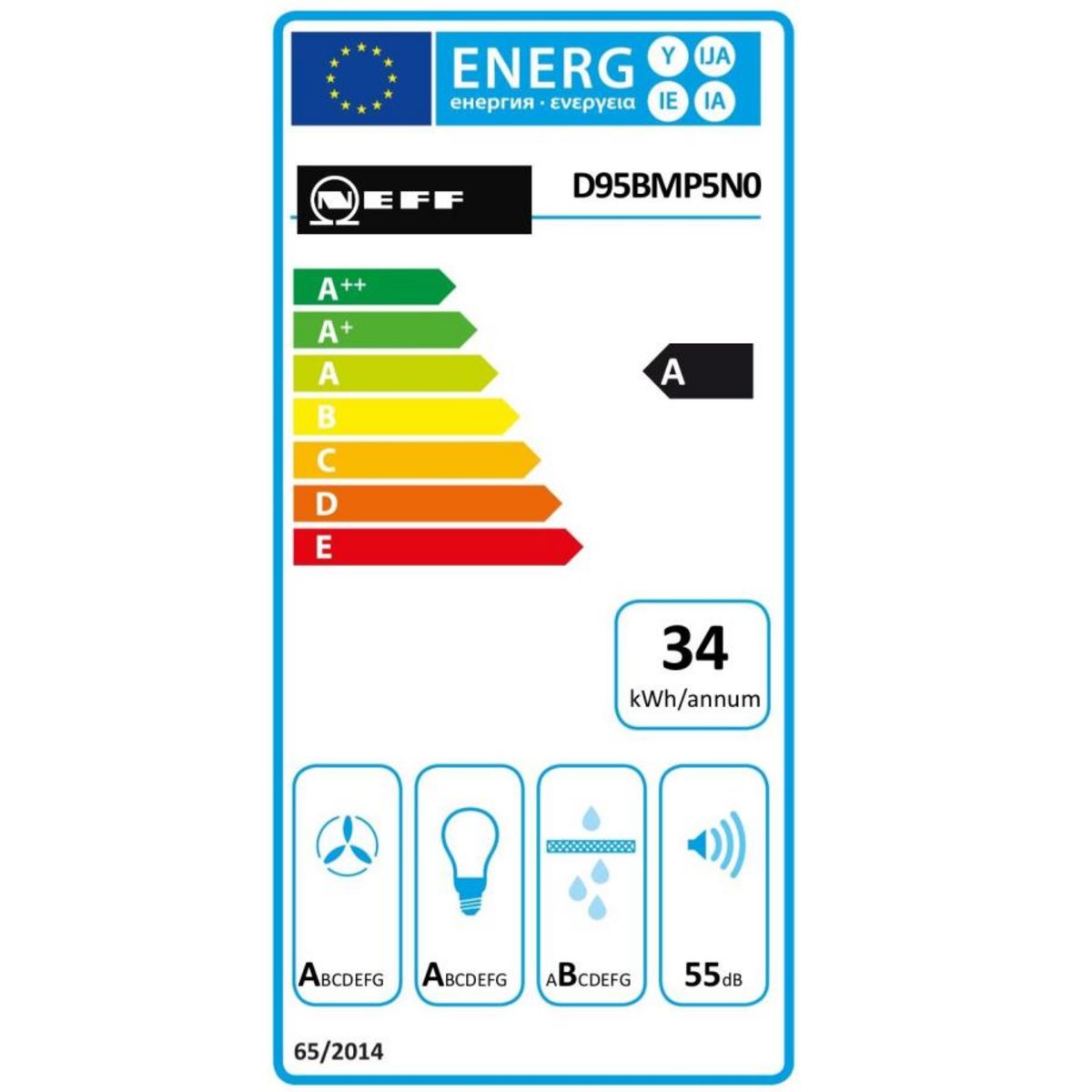 Neff Hotte décorative murale 90cm 55db 427m3/h inox - d95bmp5n0