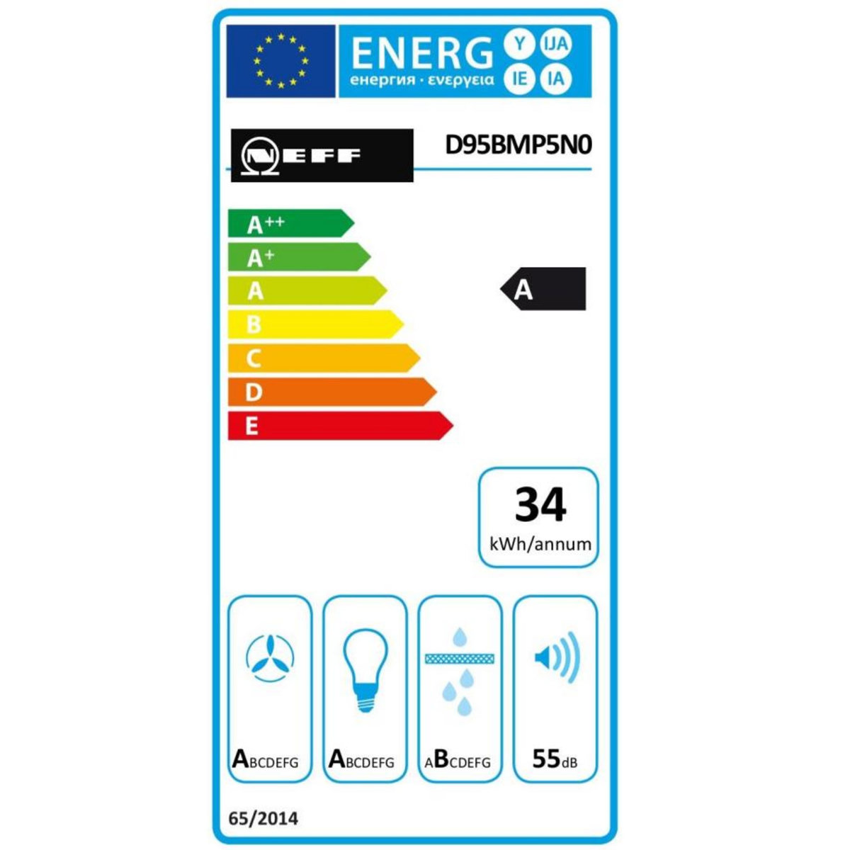 Neff Hotte décorative murale 90cm 55db 427m3/h inox - d95bmp5n0