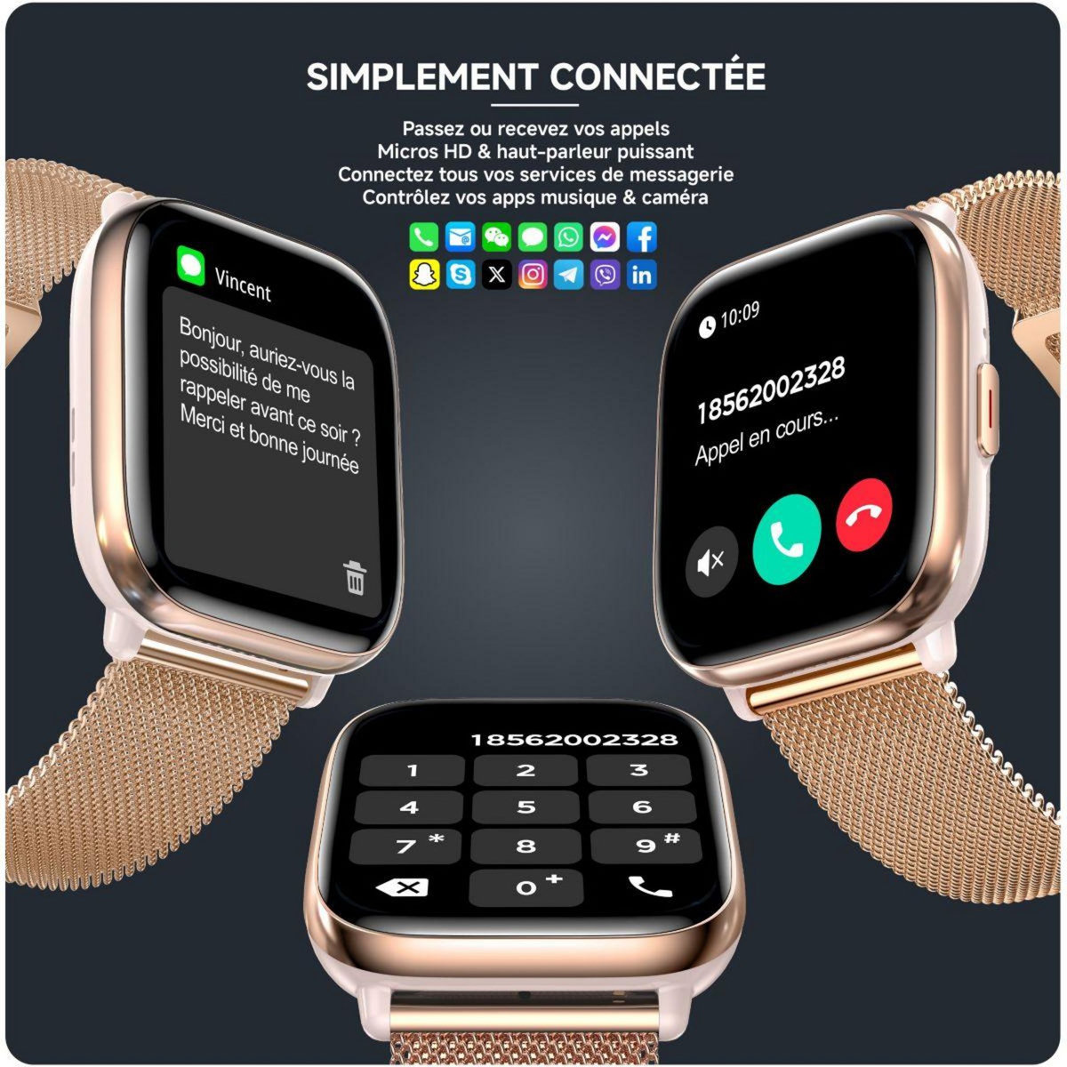 Echo Montre connectée Rainbow Nano Or Rose Silicone + Milanais