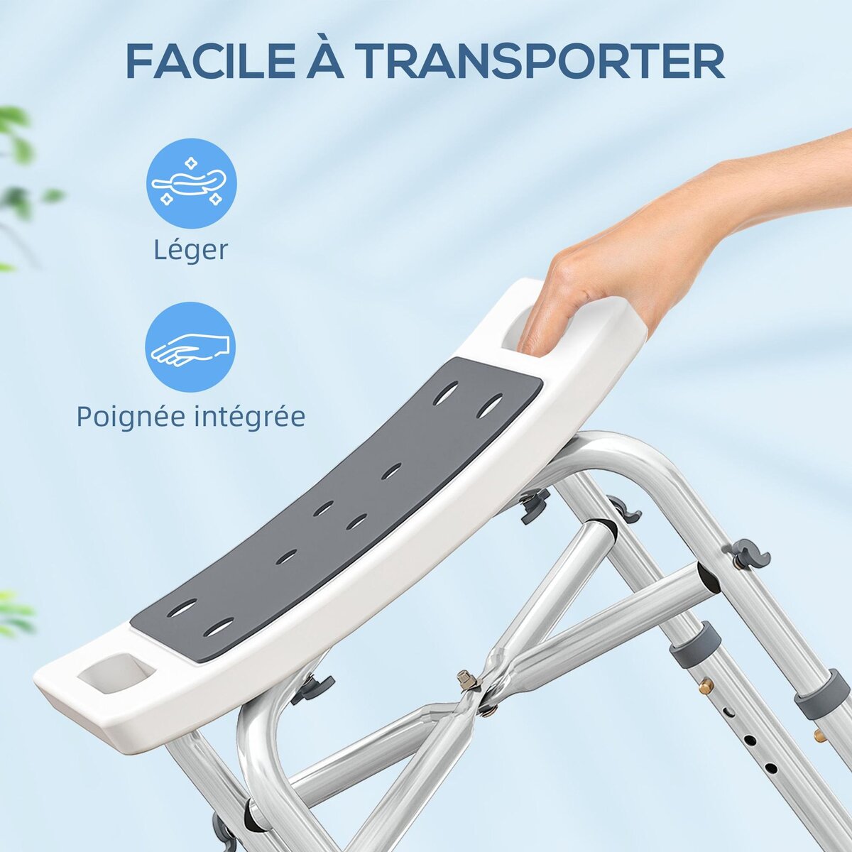 HOMCOM Siège de douche réglable en hauteur tabouret de douche ergonomique pieds antidérapants charge max. 150 Kg alu HDPE blanc gris
