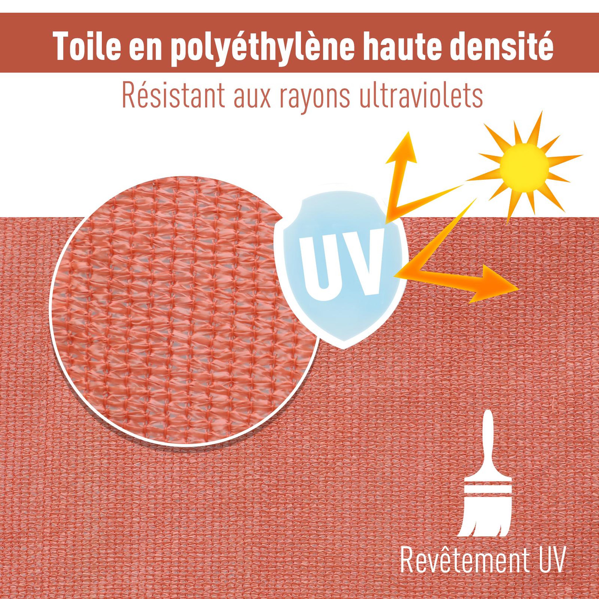 Voir la diapositive 6 : OUTSUNNY Voile d'ombrage triangulaire grande taille 3 x 3 x 3 m polyéthylène haute densité résistant aux UV rouge