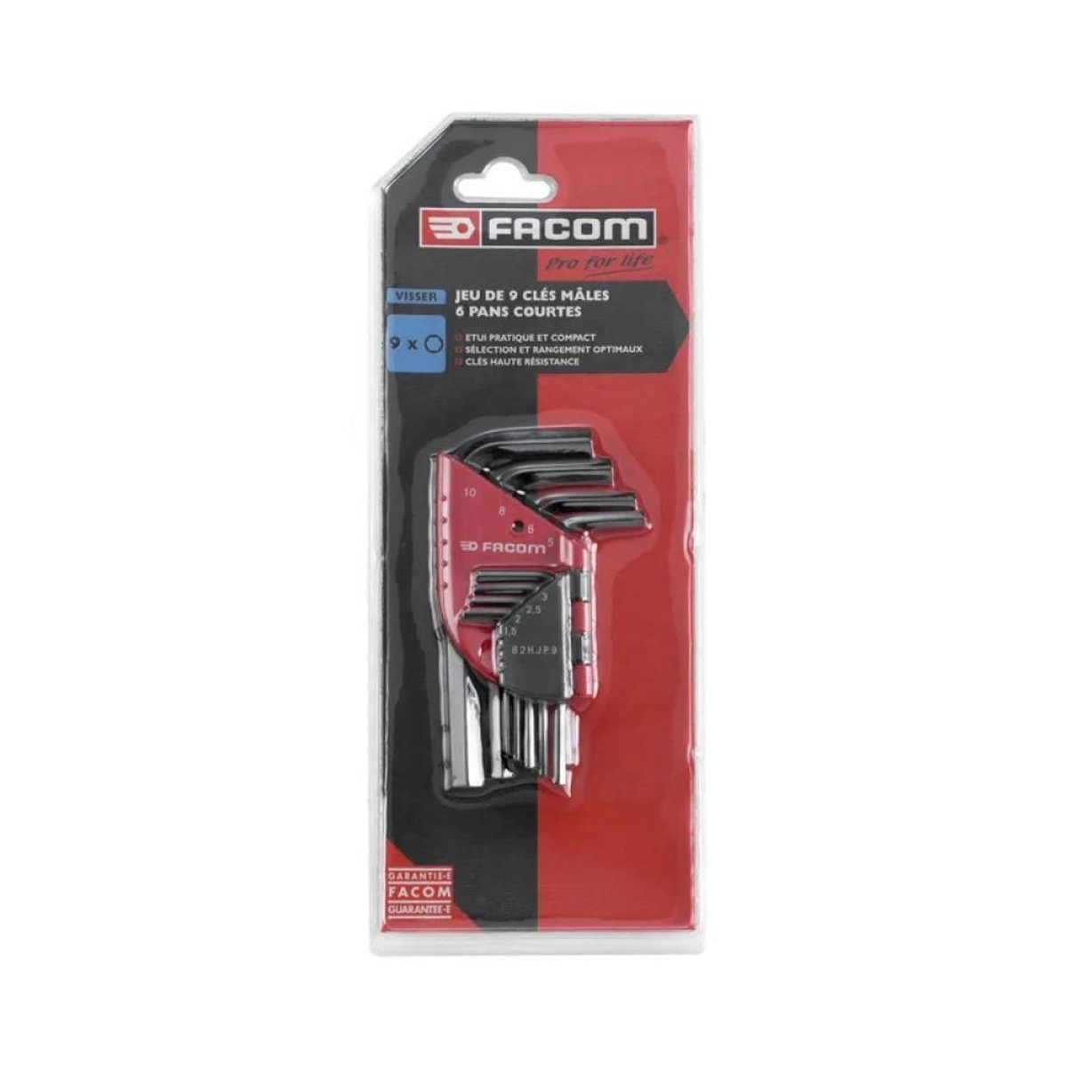 FACOM Lot de 9 clés mâles courtes en acier forgé 82H JP9APG
