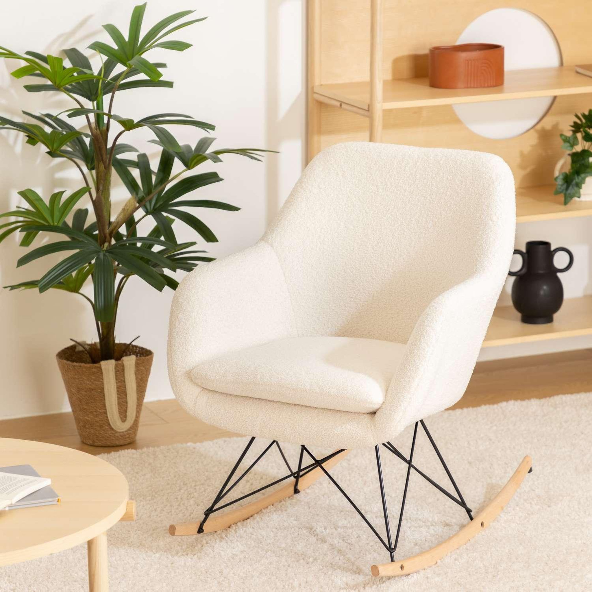 Voir la diapositive 2 : ATMOSPHERA Fauteuil à bascule en bouclette OLMETO - Blanc