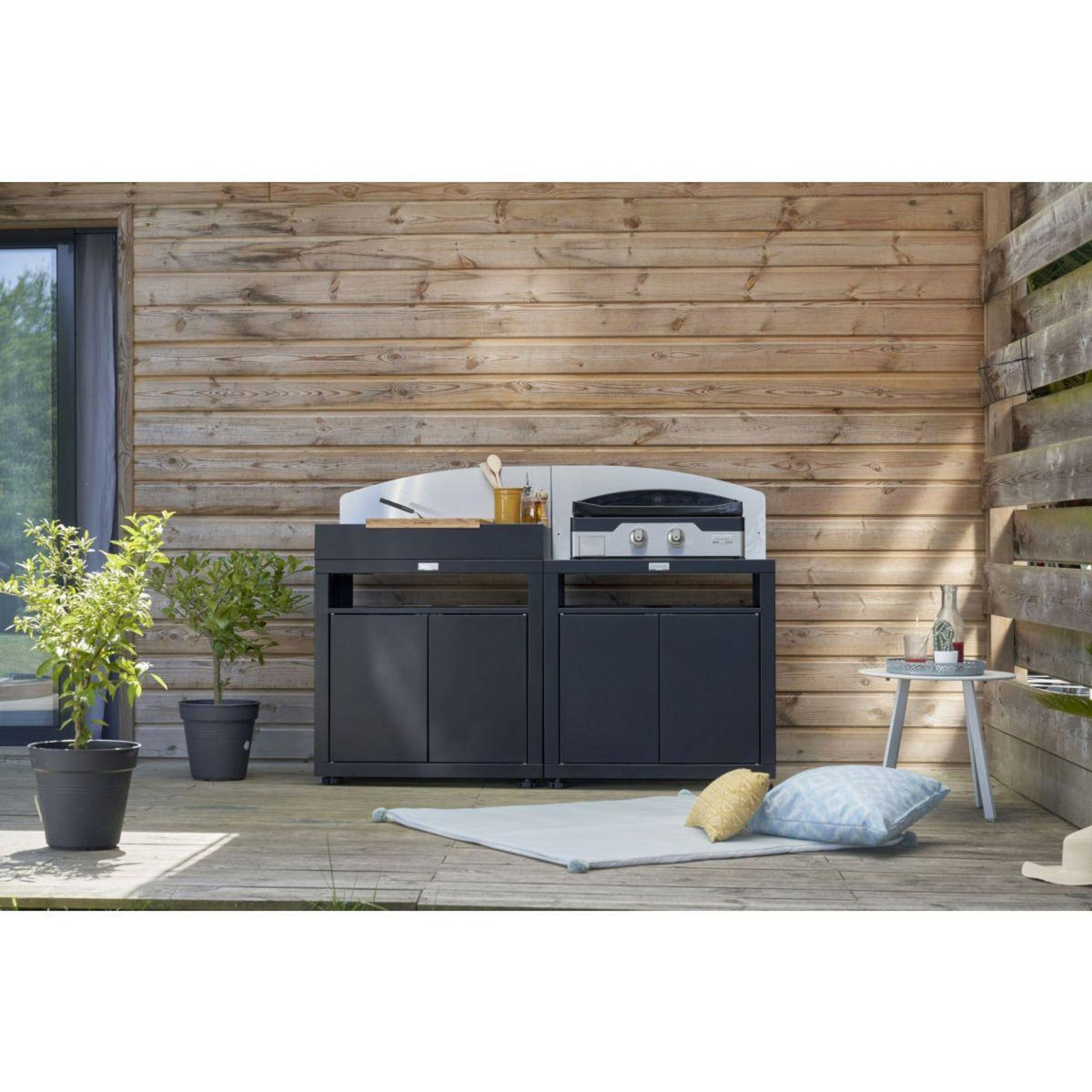 Le marquier Meuble de cuisine extérieure avec tablette 80 x 55 cm noir