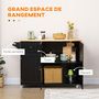 Voir la diapositive 4 : HOMCOM Desserte de cuisine multi rangement tiroir 3 portes avec étagère porte-torchons MDF noir hévéa