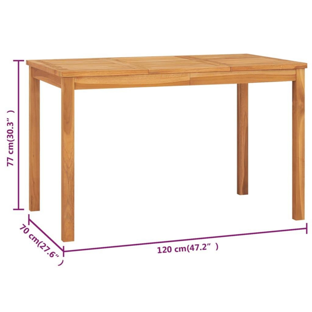 VIDAXL Table a dîner de jardin 120x70x77 cm Bois de teck solide