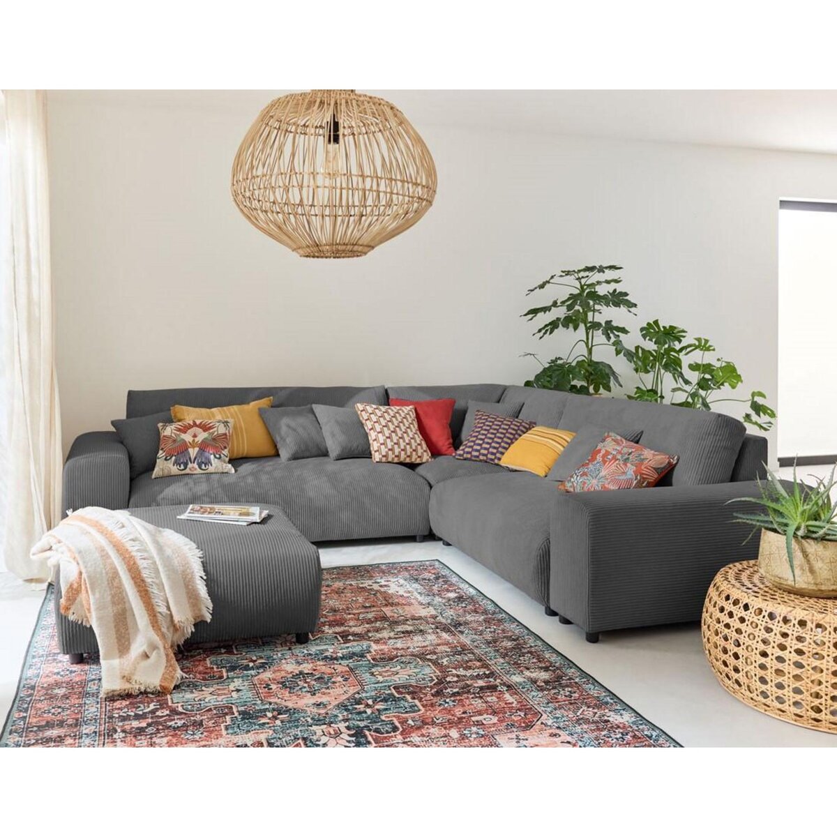 LISA DESIGN Garance - canapé modulable d'angle droit - 5 places - en velours côtelé