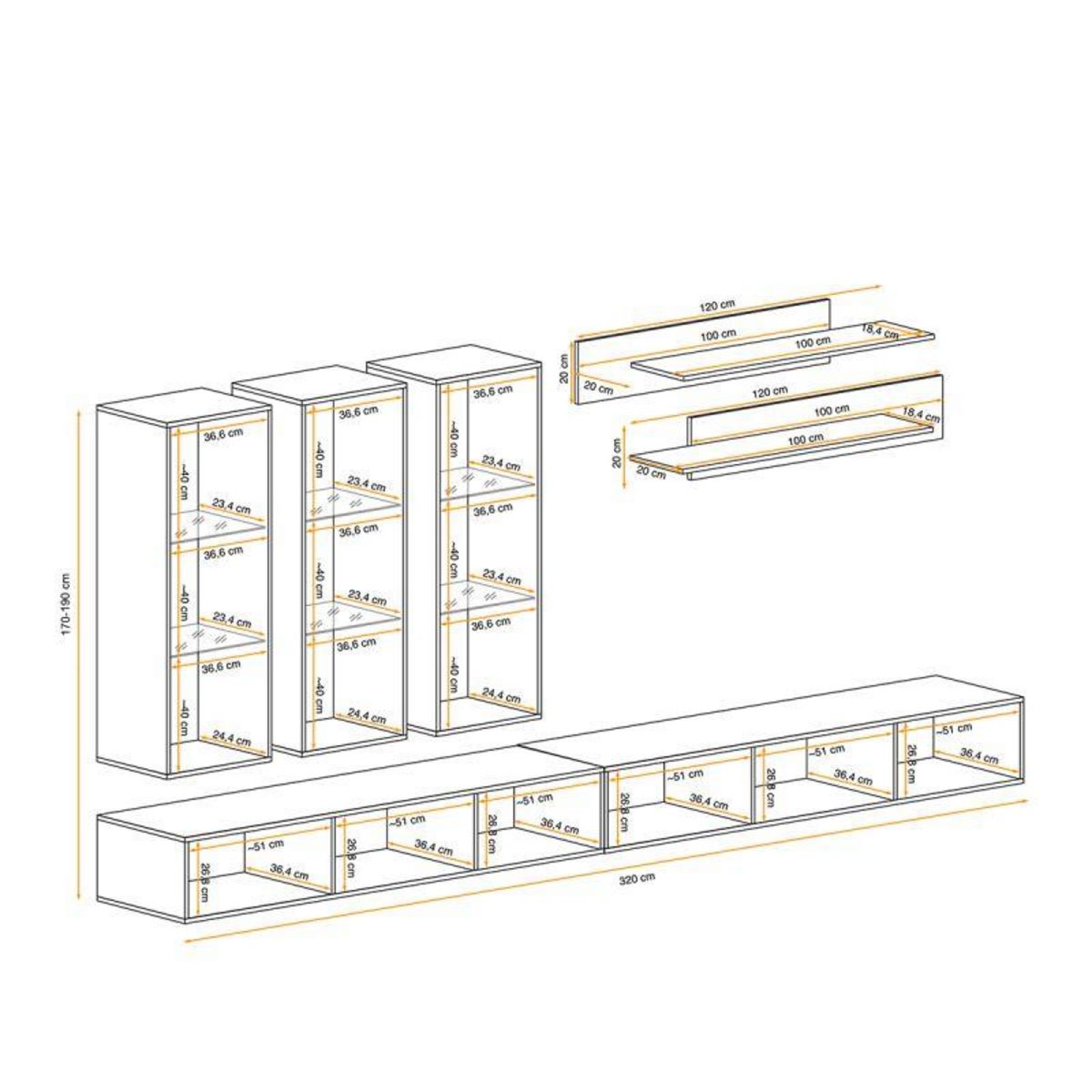 Paris Prix Meuble TV Mural Design  Fly II  320cm Noir