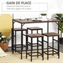 Voir la diapositive 3 : HOMCOM Ensemble table de bar 4 tabourets design industriel métal noir aspect bois