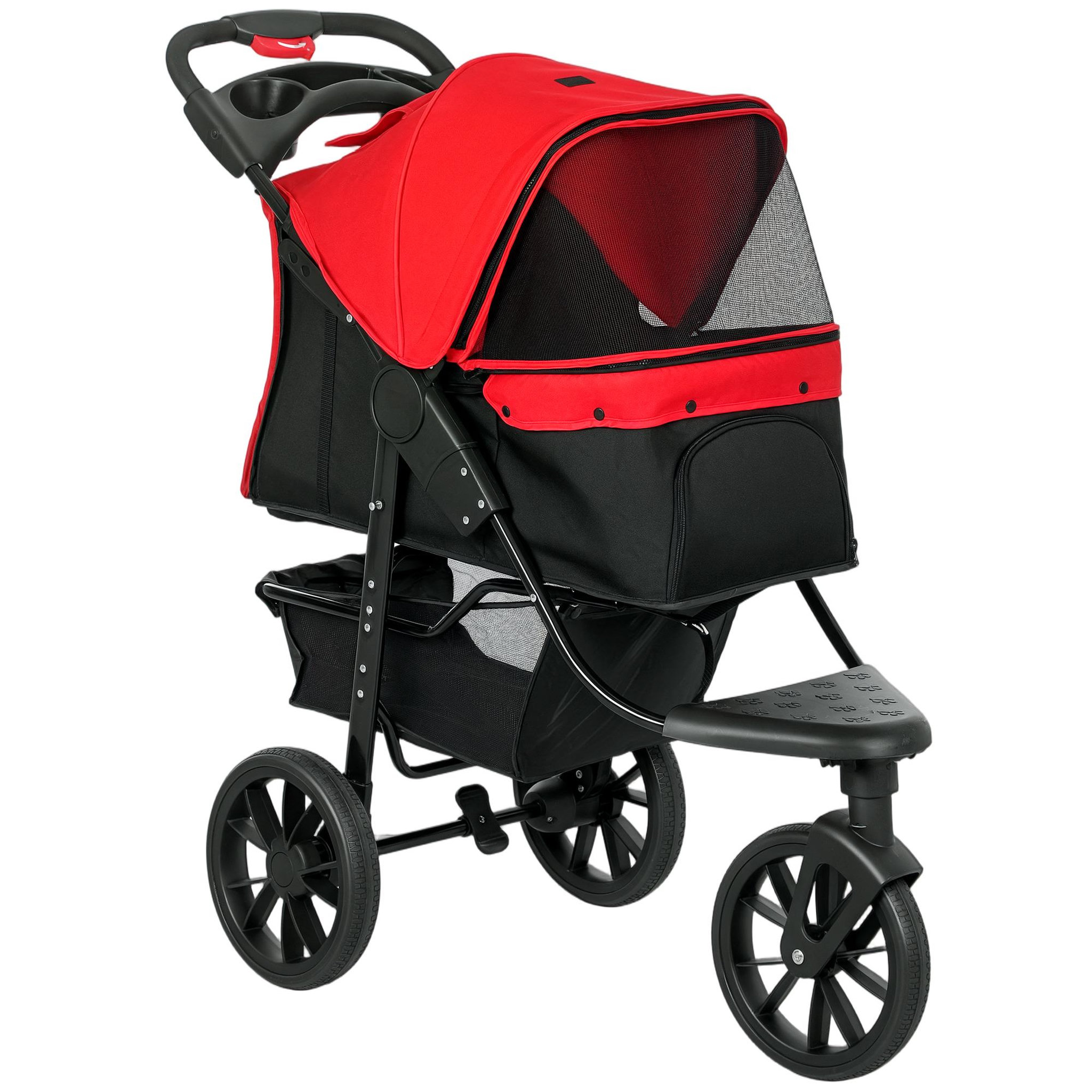 PAWHUT Poussette pour chien pliable 3 roues tout-terrain rouge noir