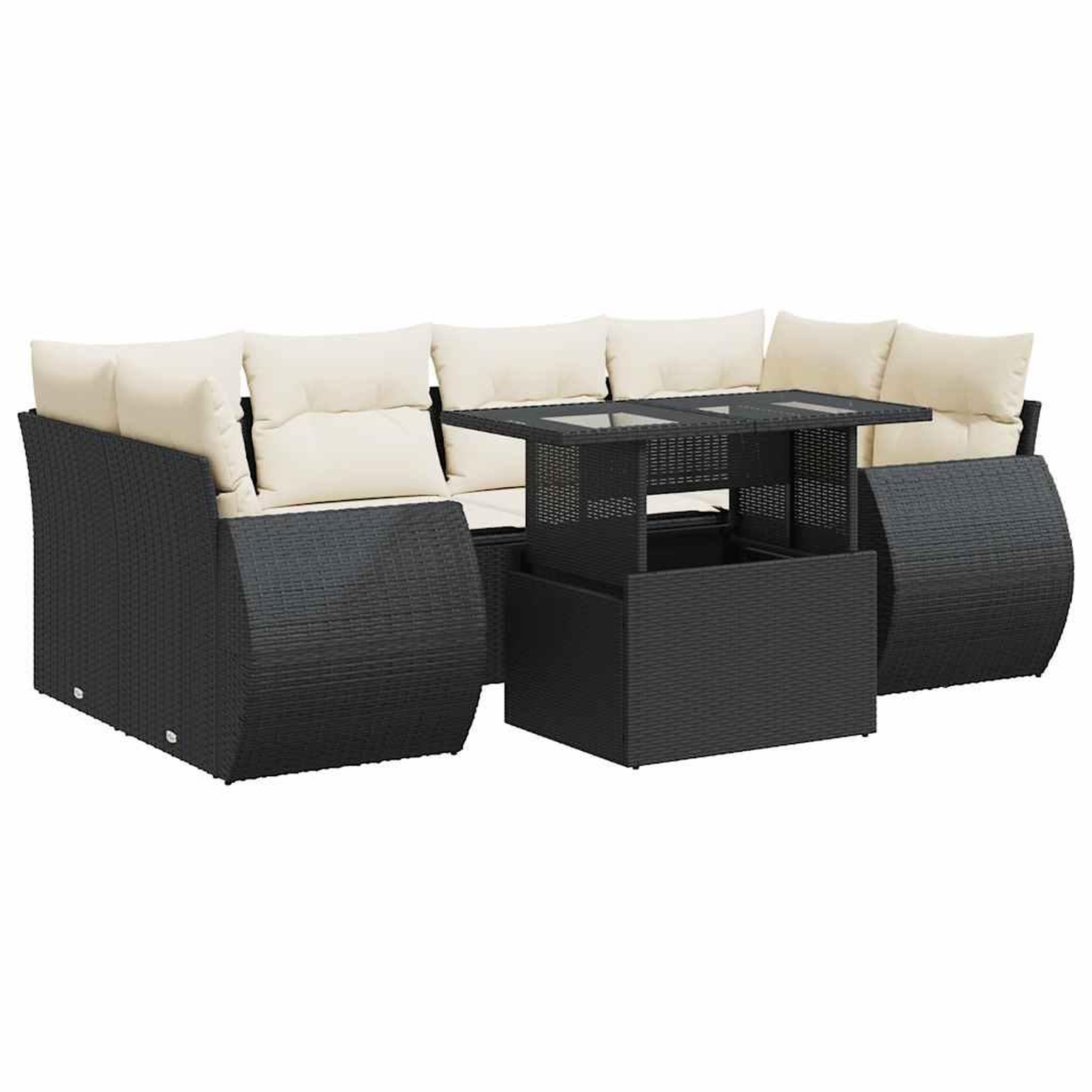 Voir la diapositive 2 : VIDAXL Salon de jardin 7 pcs avec coussins noir resine tressee