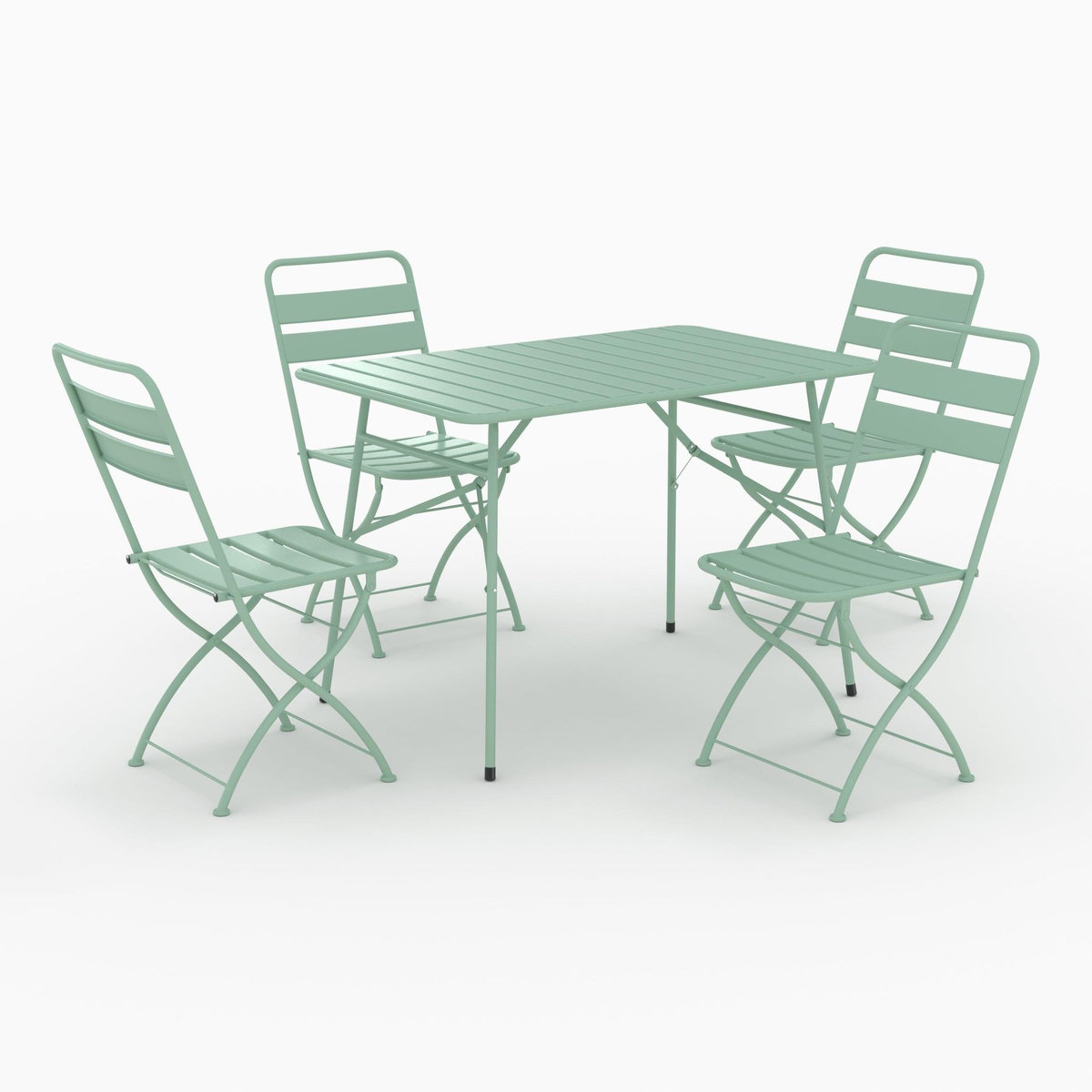 Rendez vous déco Table et chaises de jardin pliantes 4 personnes en métal vert-Yumi