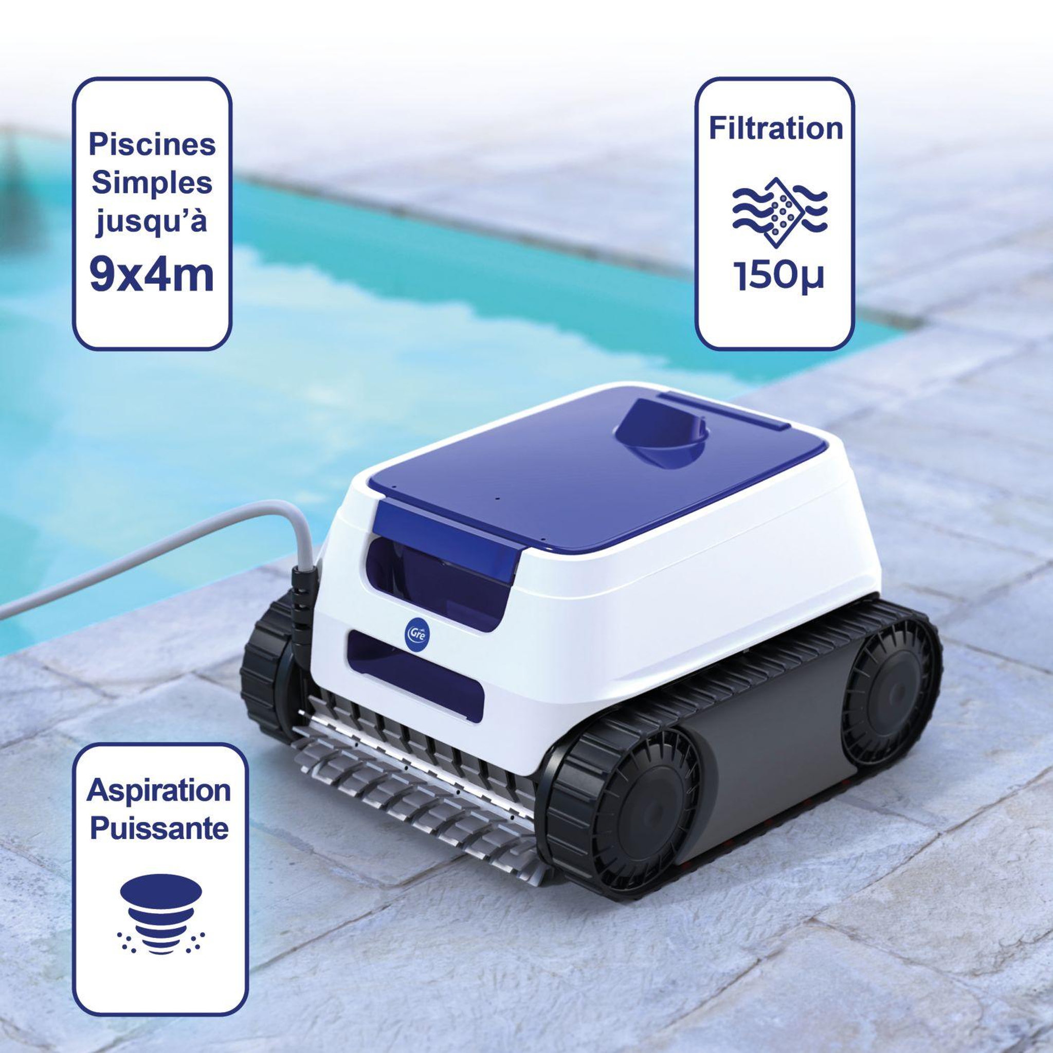 Voir la diapositive 3 : GRE Robot de piscine électrique - fond et parois 